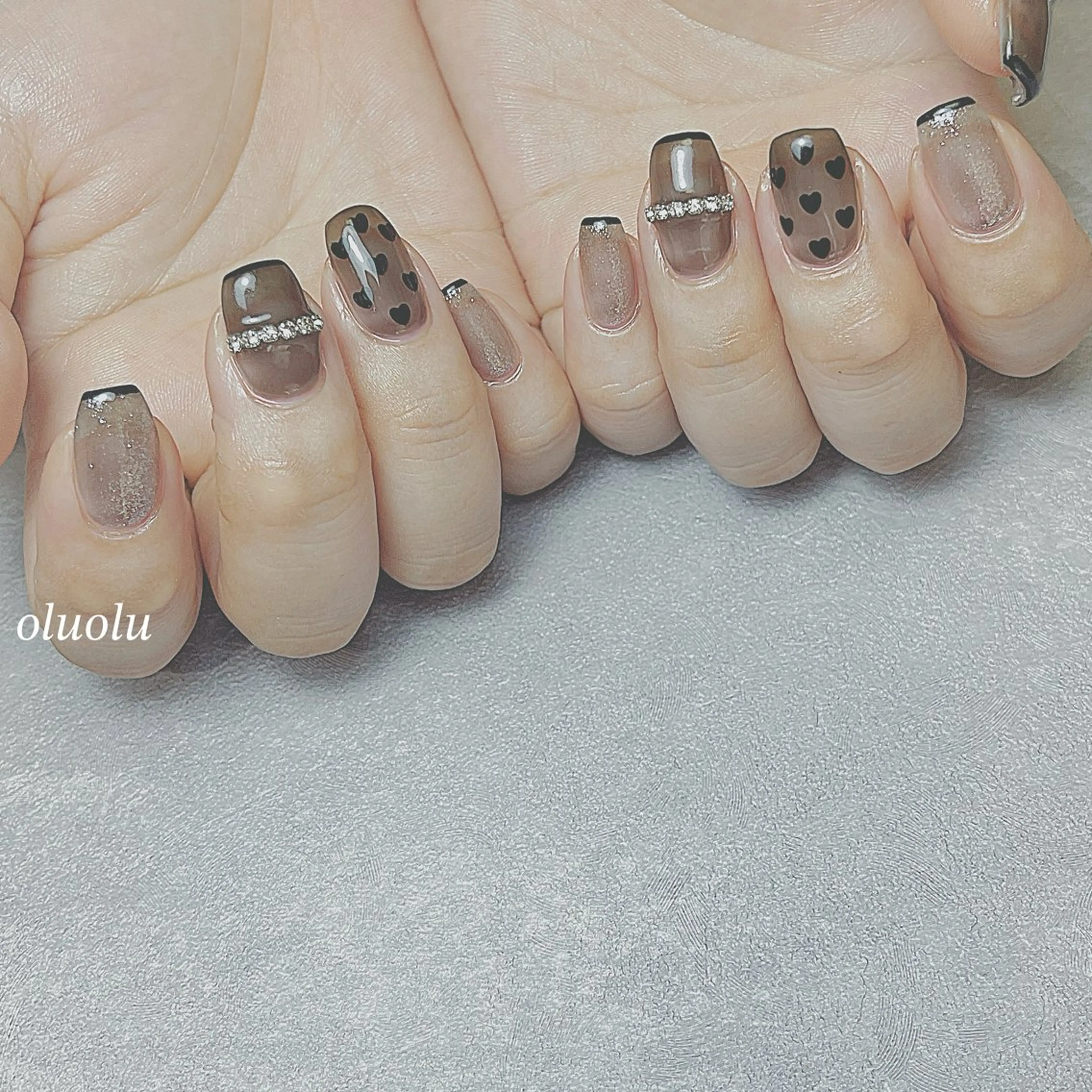 ネイル アートネイル ガーリー ハート 韓国ネイル ニュアンスネイル ハンドネイル 大村 紬華のネイルデザイン