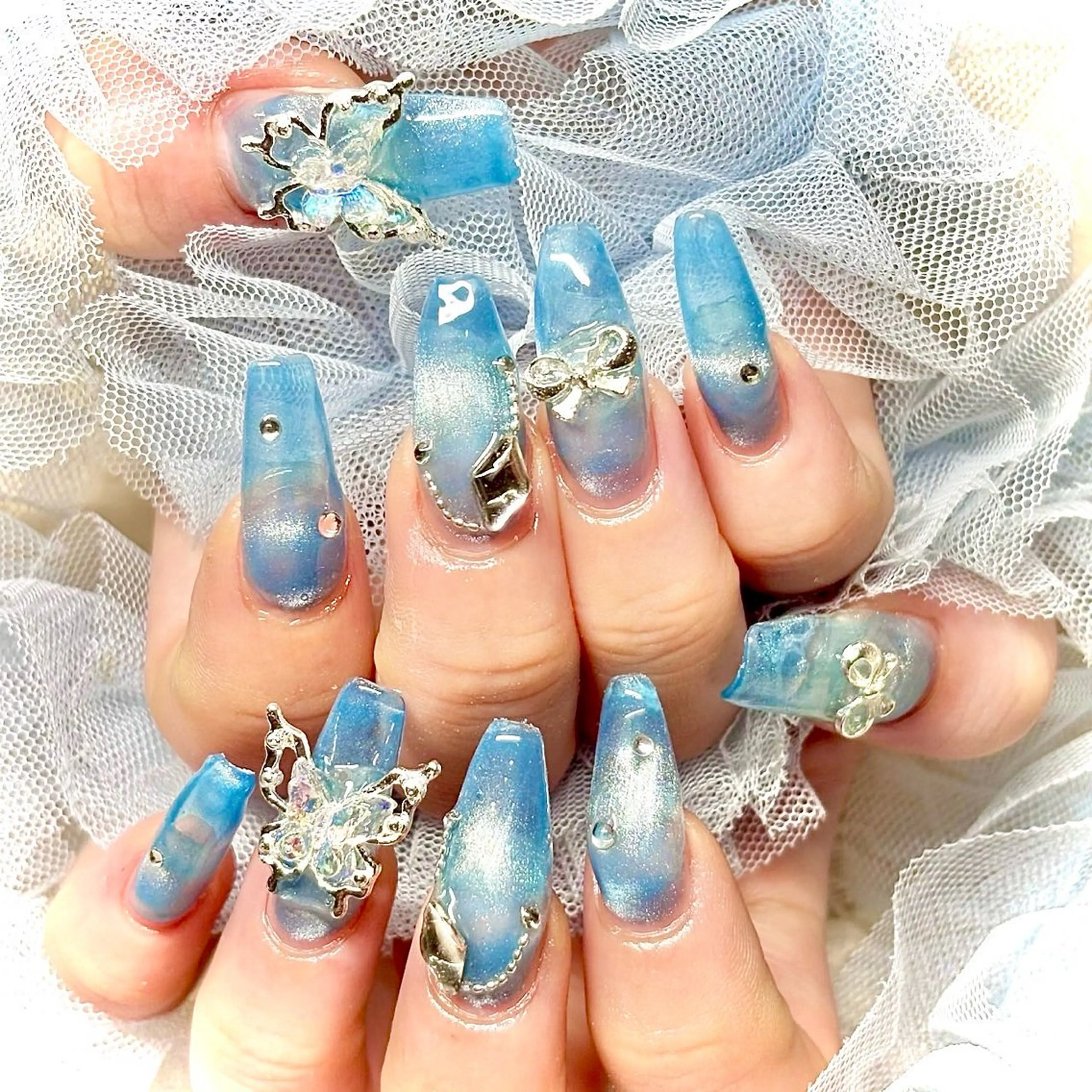 ネイル ブルー 韓国ネイル マグネットネイル スカルプネイル miminon 自宅ネイルサロンのネイルデザイン