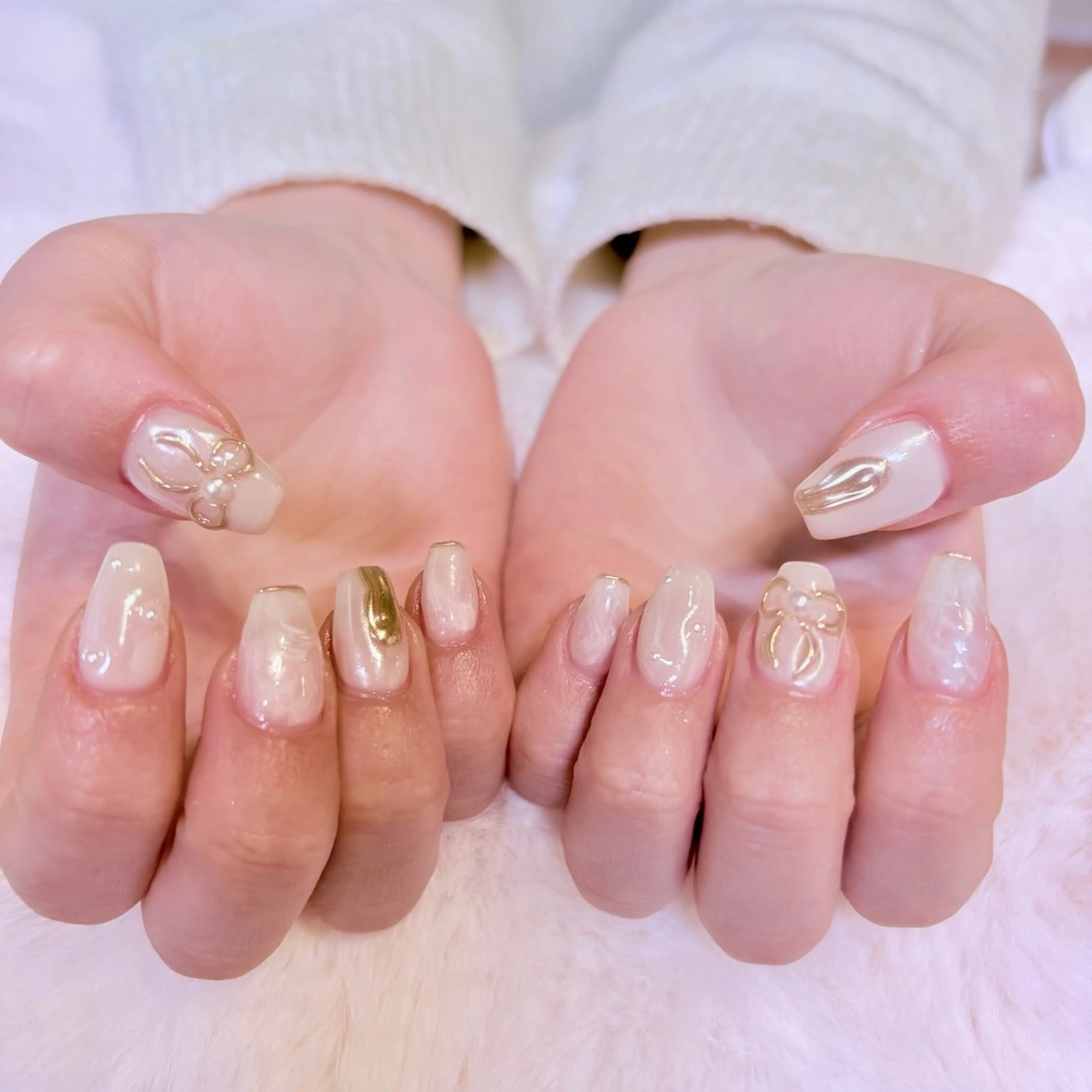 ネイル リボン ハンドネイル nail salon e'mu💐のネイルデザイン