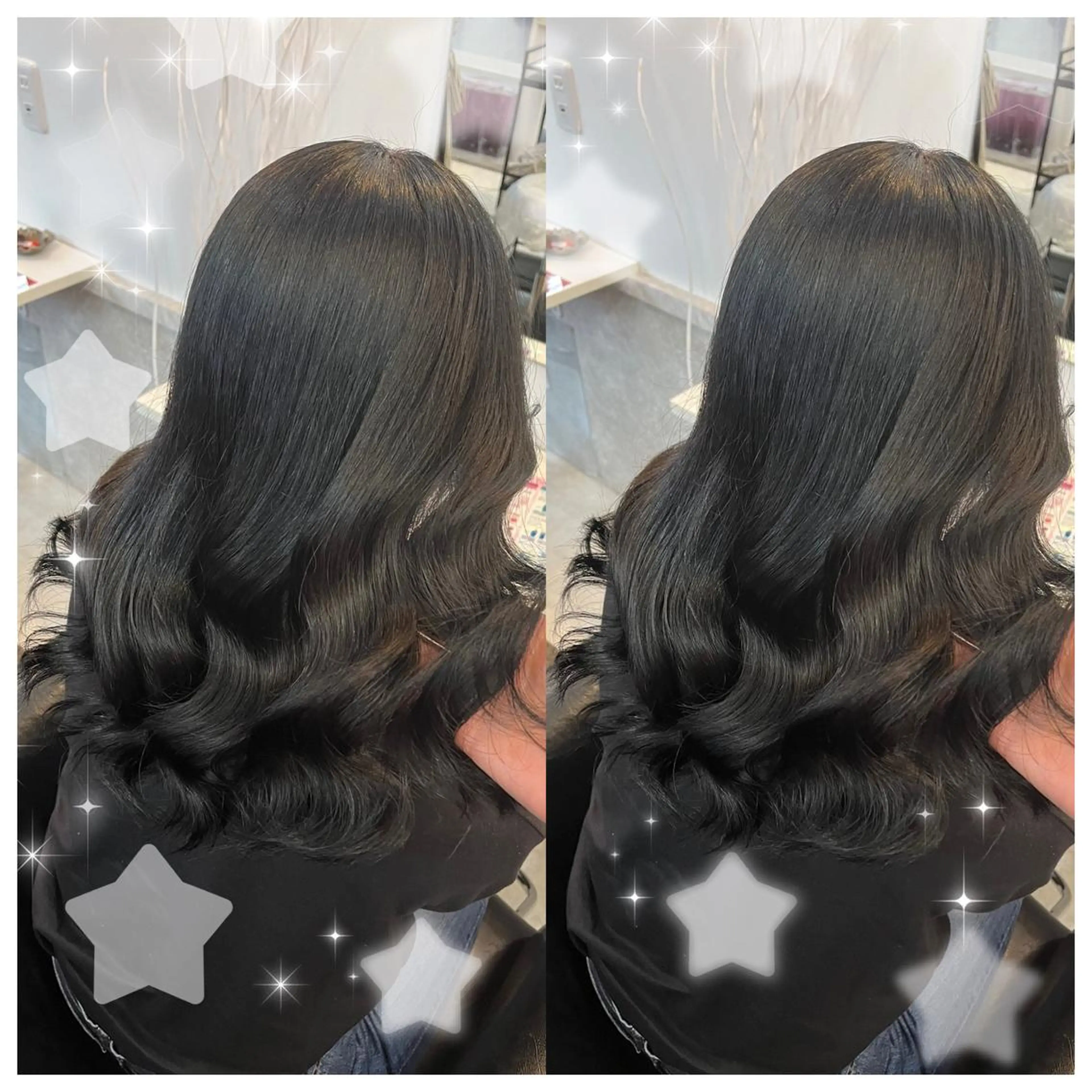 ロング カラー シールエクステ バレイヤージュ 黒髪 ブリーチ ブルーカラー セキグチ💞 lilaのマツエク・マツパデザイン