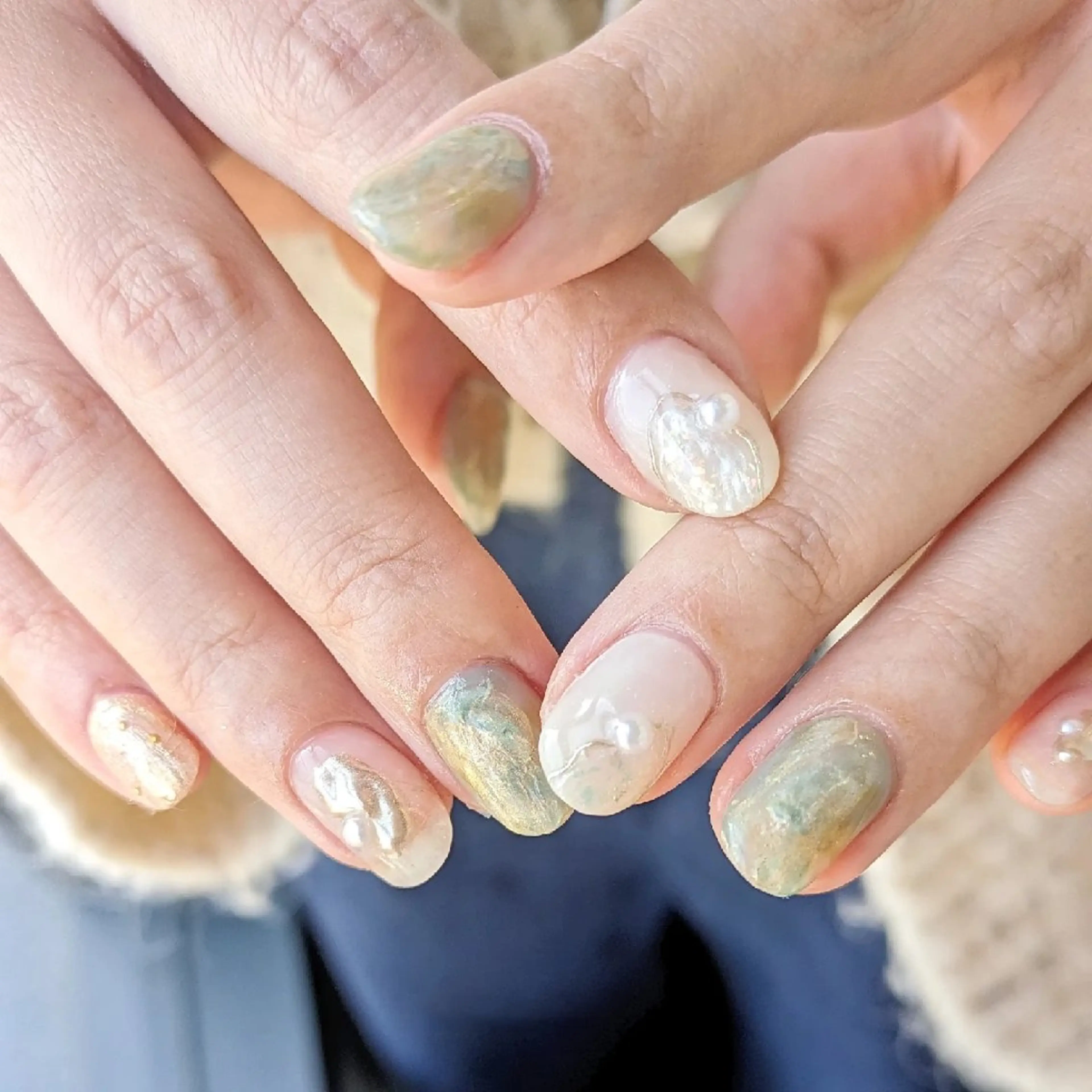 ネイル クリアネイル グリーン ハンドネイル jolie  ISIHARAのネイルデザイン