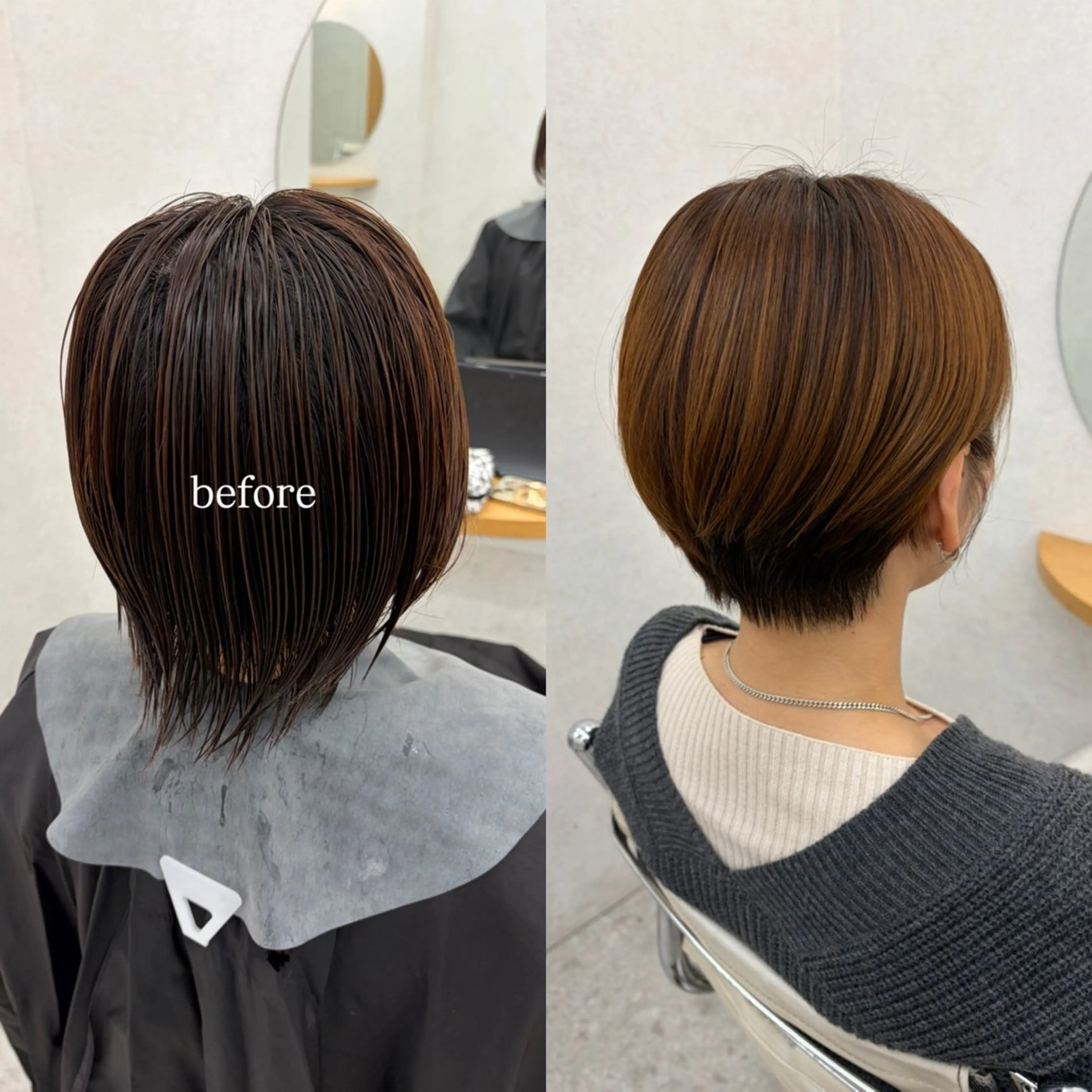 ショート リン🔔ボブ cut ベージュカラー🤎のヘアスタイル