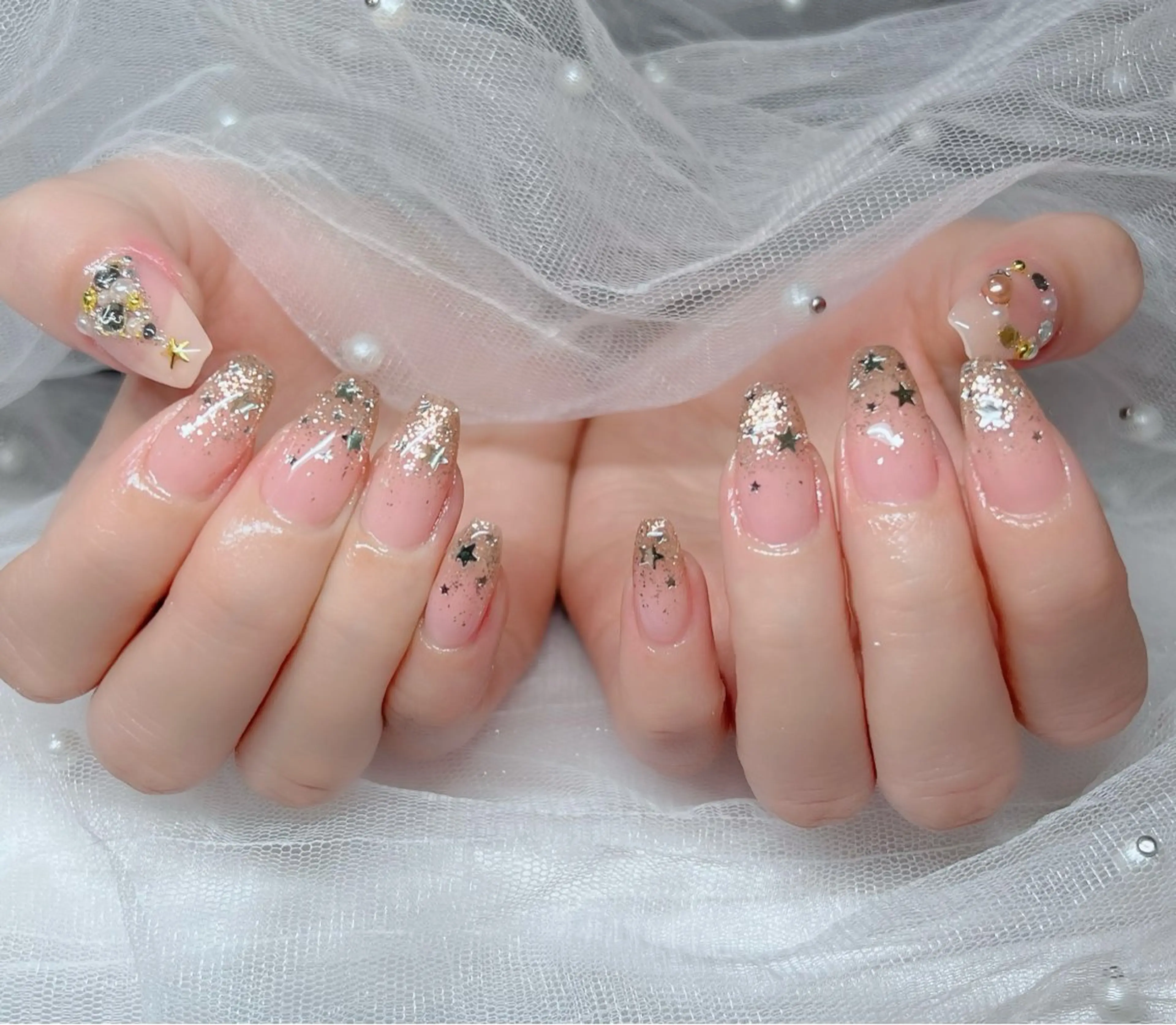 ネイル ハンドネイル 🎀PG🩵 ネイルサロンのネイルデザイン