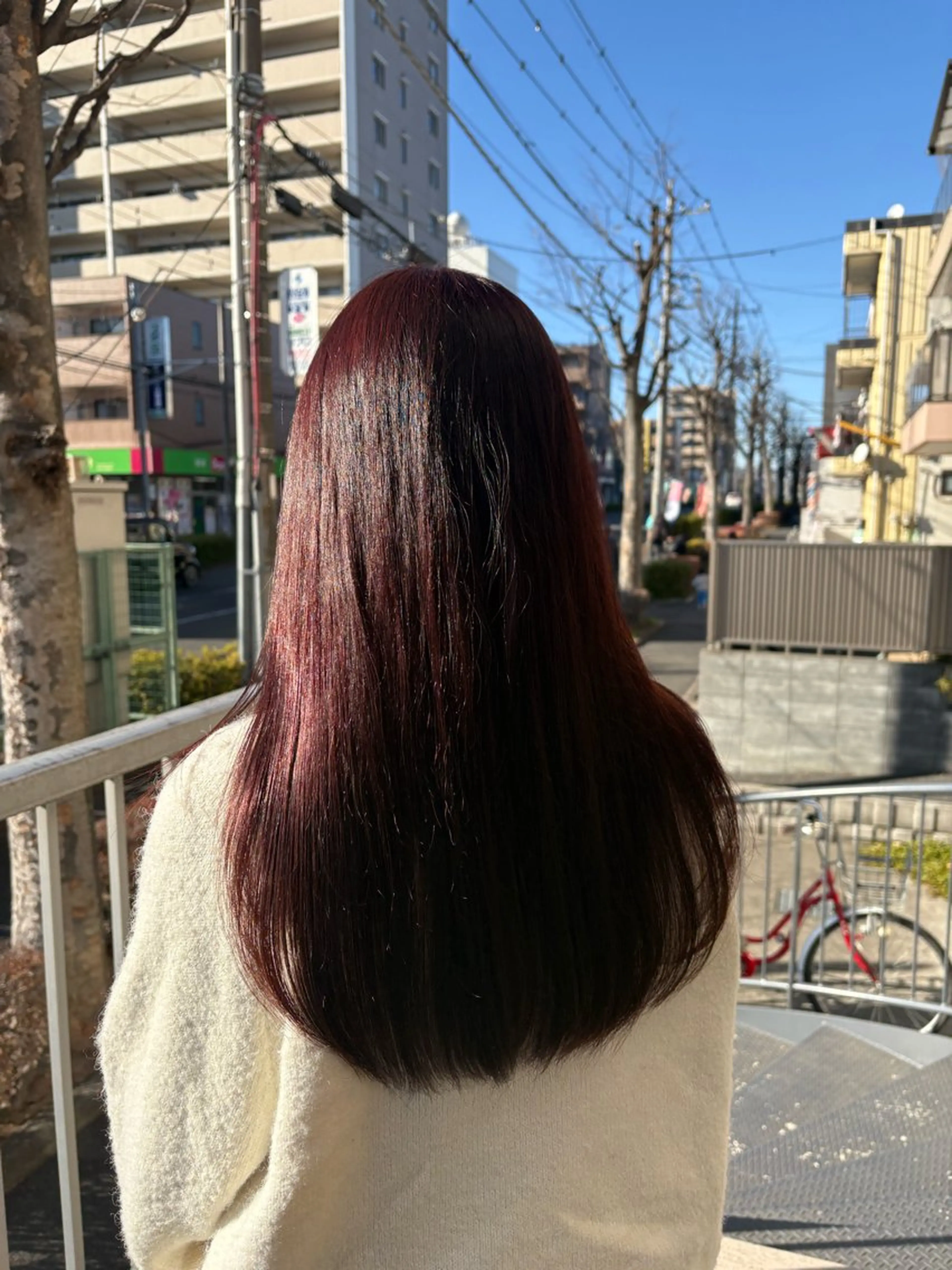 ロング カラー カシス ピンクカラー カット ヘアカラー トリートメント ナルミ ケイスケのヘアスタイル