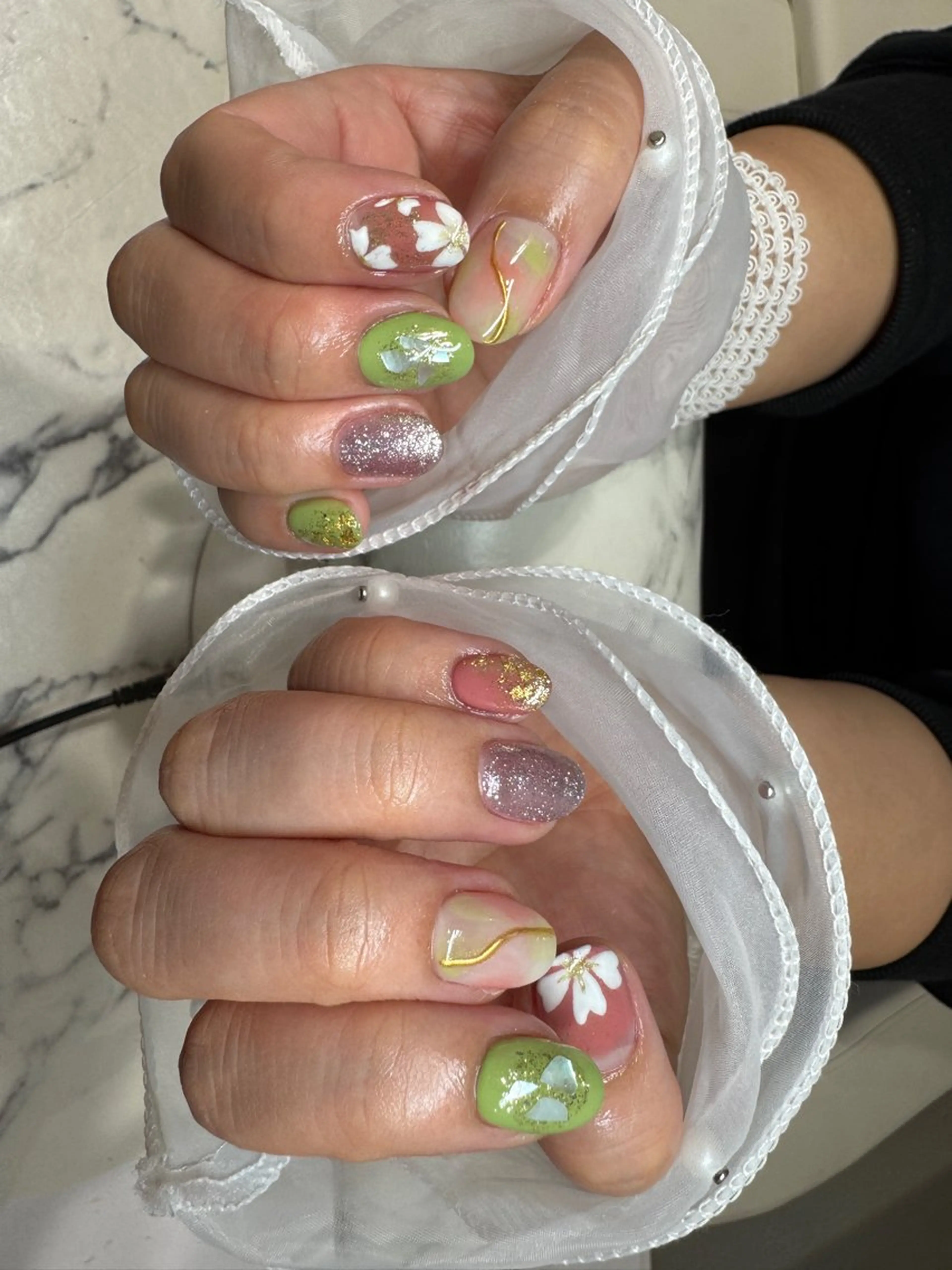 ネイル グリーン 持ち込み 春ネイル La・mer VENUS所属・La・mer VENUSあおいのネイルデザイン