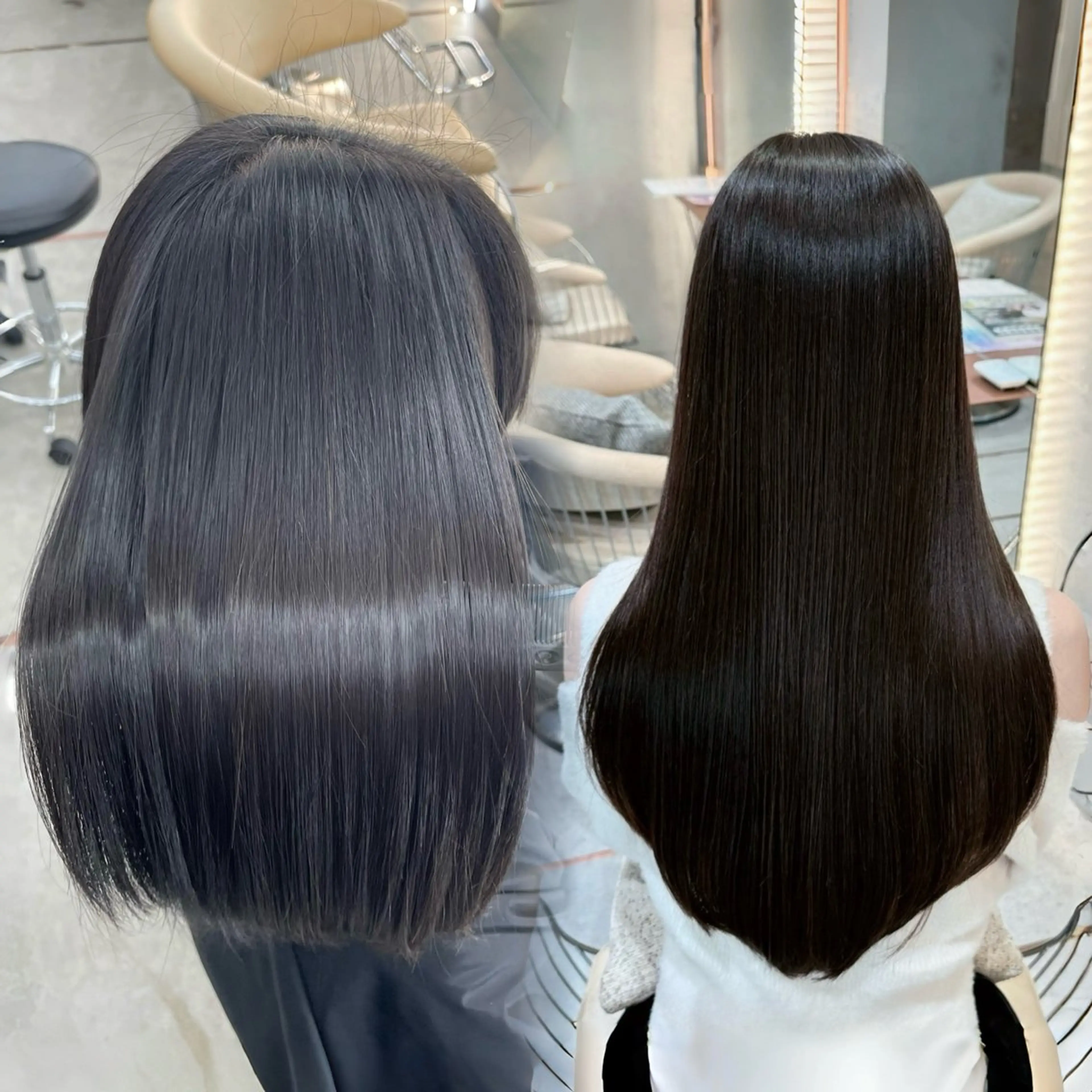 ロング カット 縮毛矯正 トリートメント 髪質改善|透明 感カラー🩵レイヤーのヘアスタイル