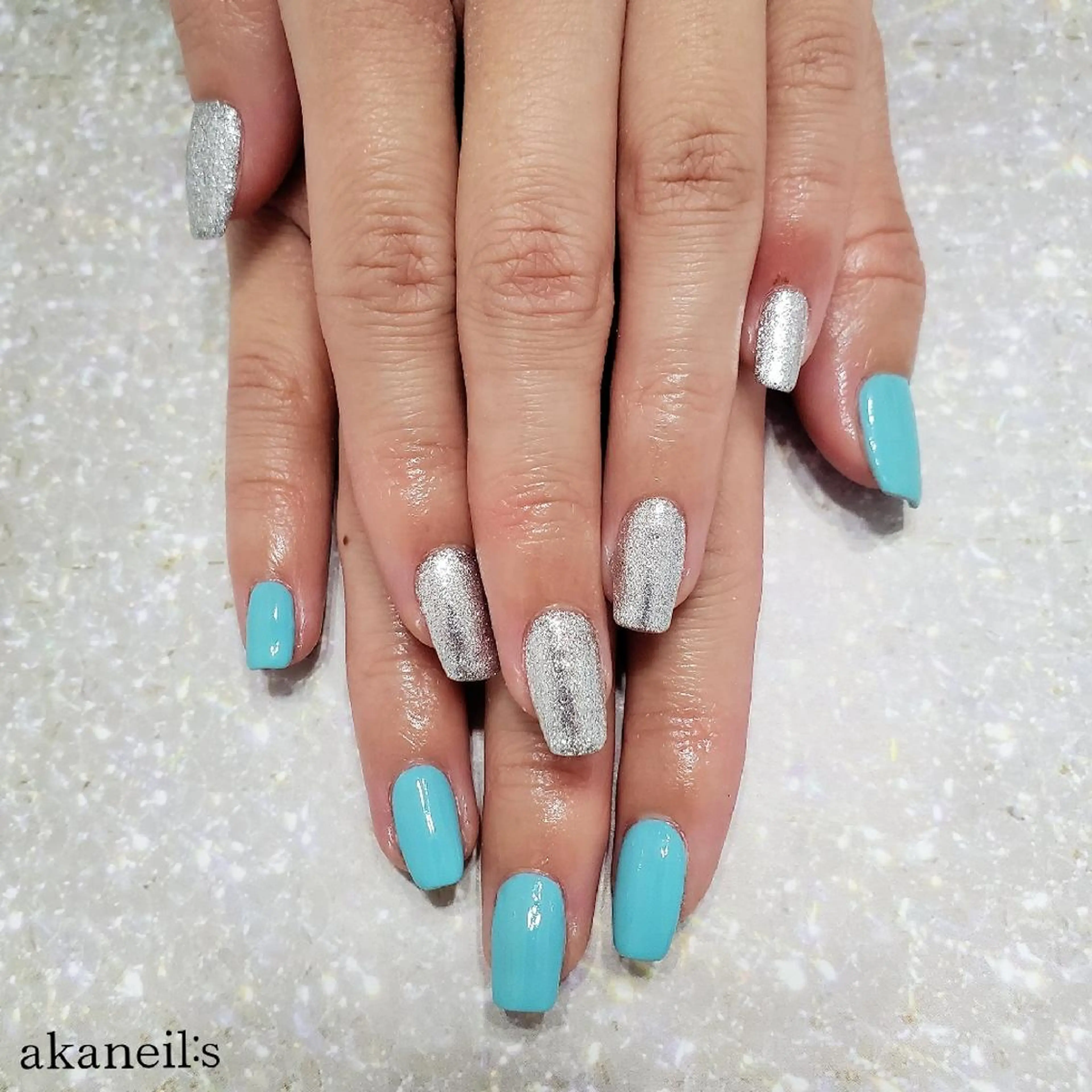 ネイル ブルー シルバー 【akaneils】 アカネのネイルデザイン
