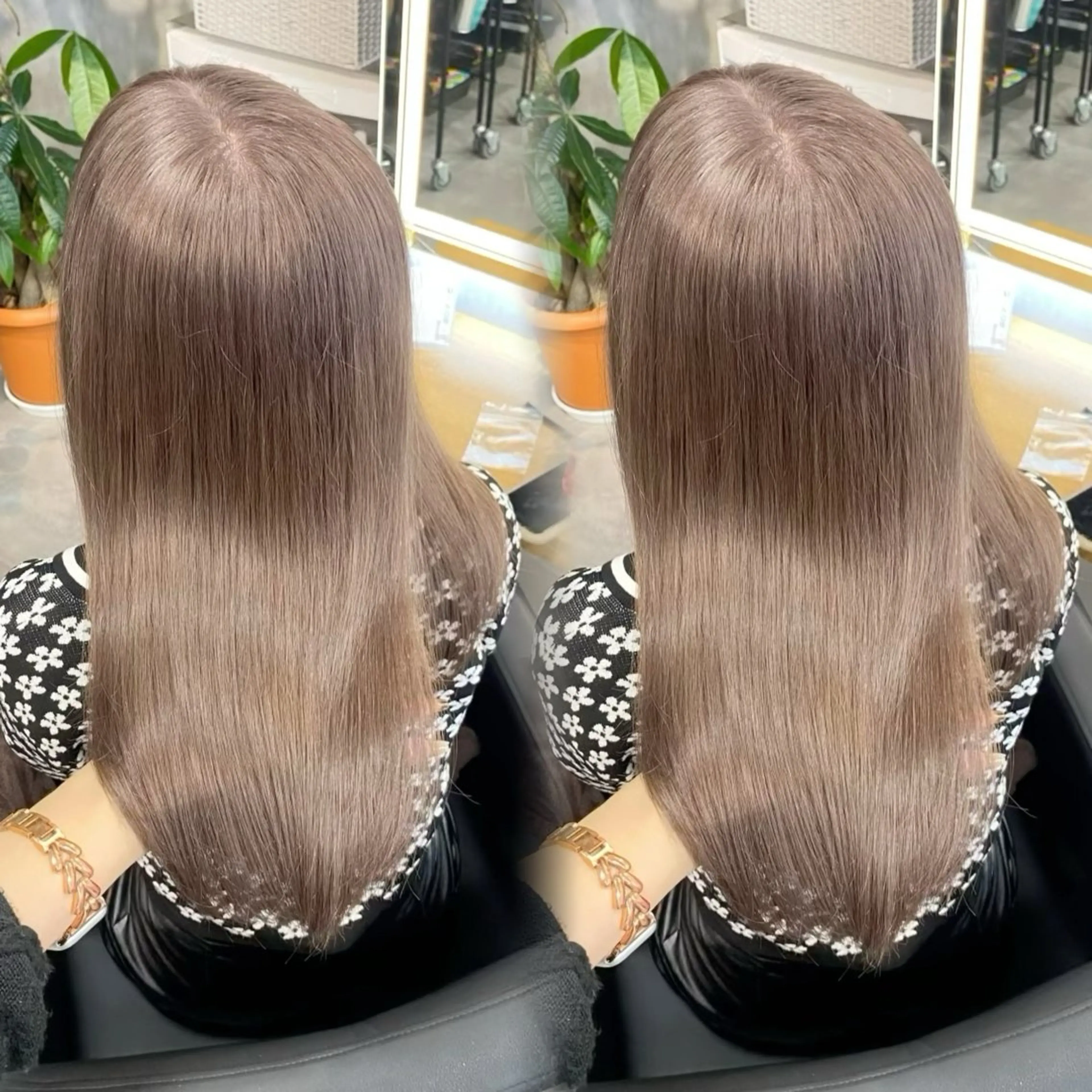 ロング カラー グレージュ ミルクティーグレージュ ヘアカラー トリートメント ヘッドスパ ヘアセット 淡色/ワンホンヘア 🤍MINORIのヘアスタイル