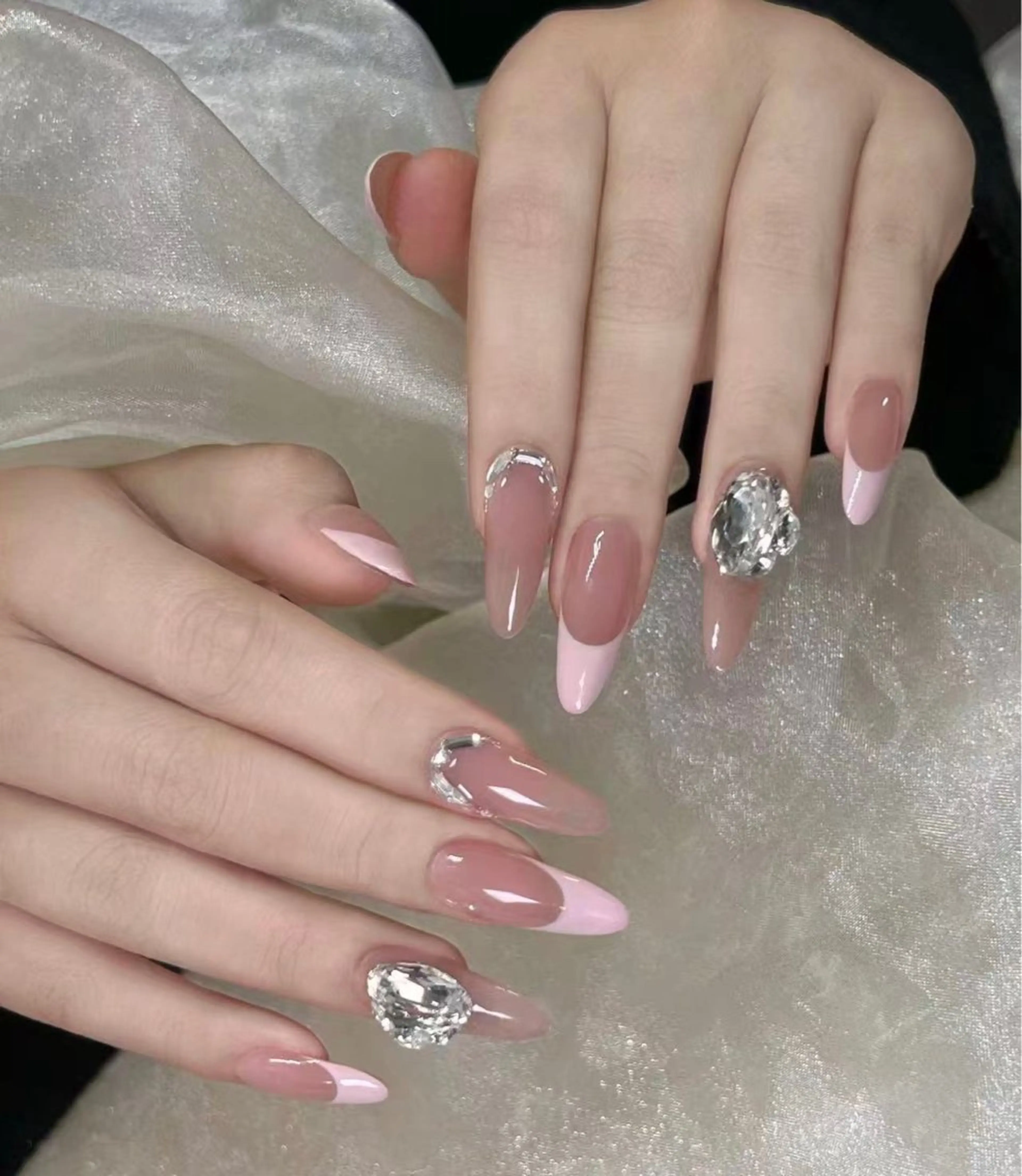 ネイル フラワーネイル フレンチネイル ジェルネイル ガラスフレンチ ハート ハンドネイル BabyYouMi ねねのネイルデザイン