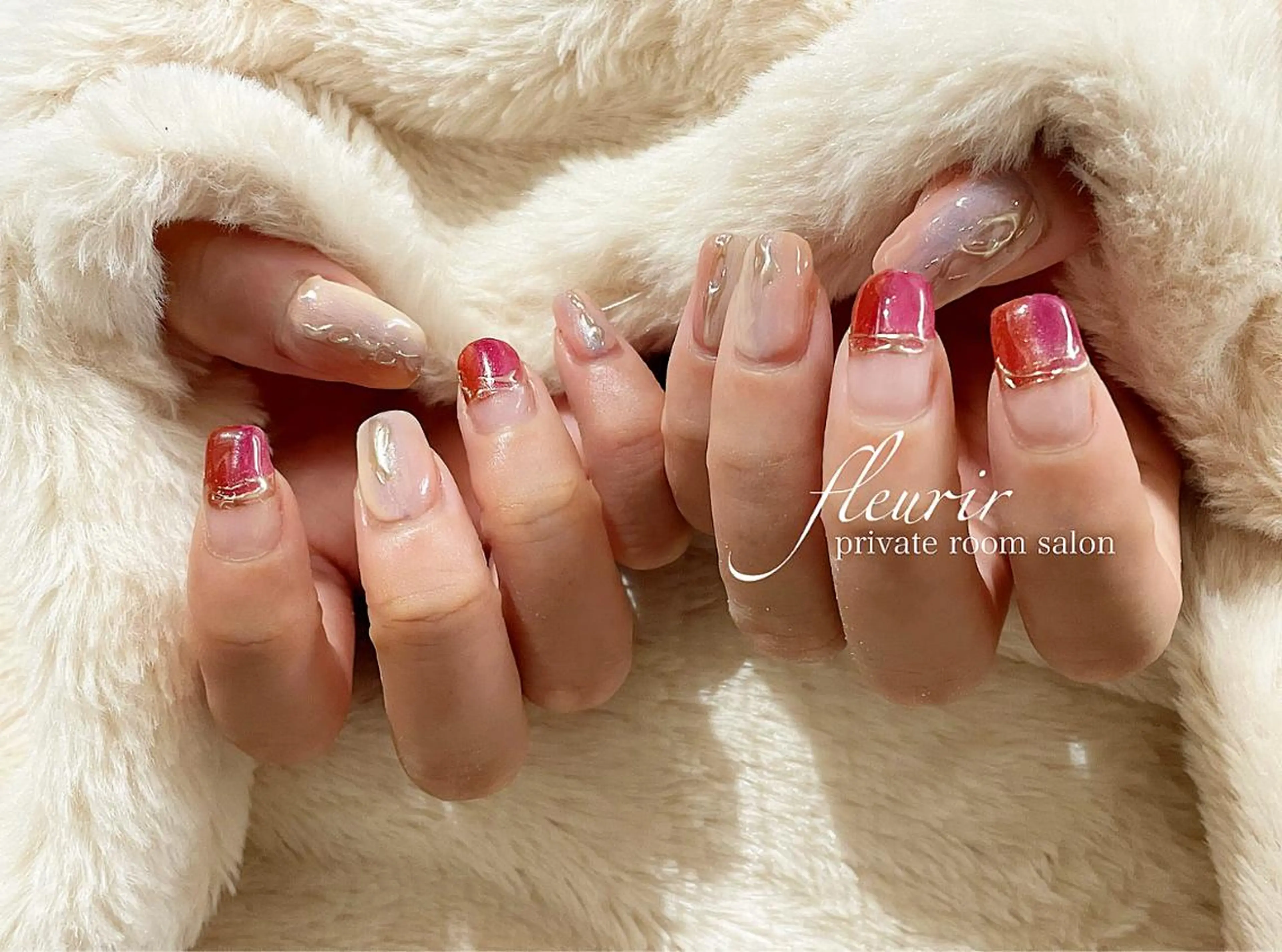 ネイル フレンチネイル ニュアンスネイル スクエアネイル フルリール 【プライベートサロンのネイルデザイン