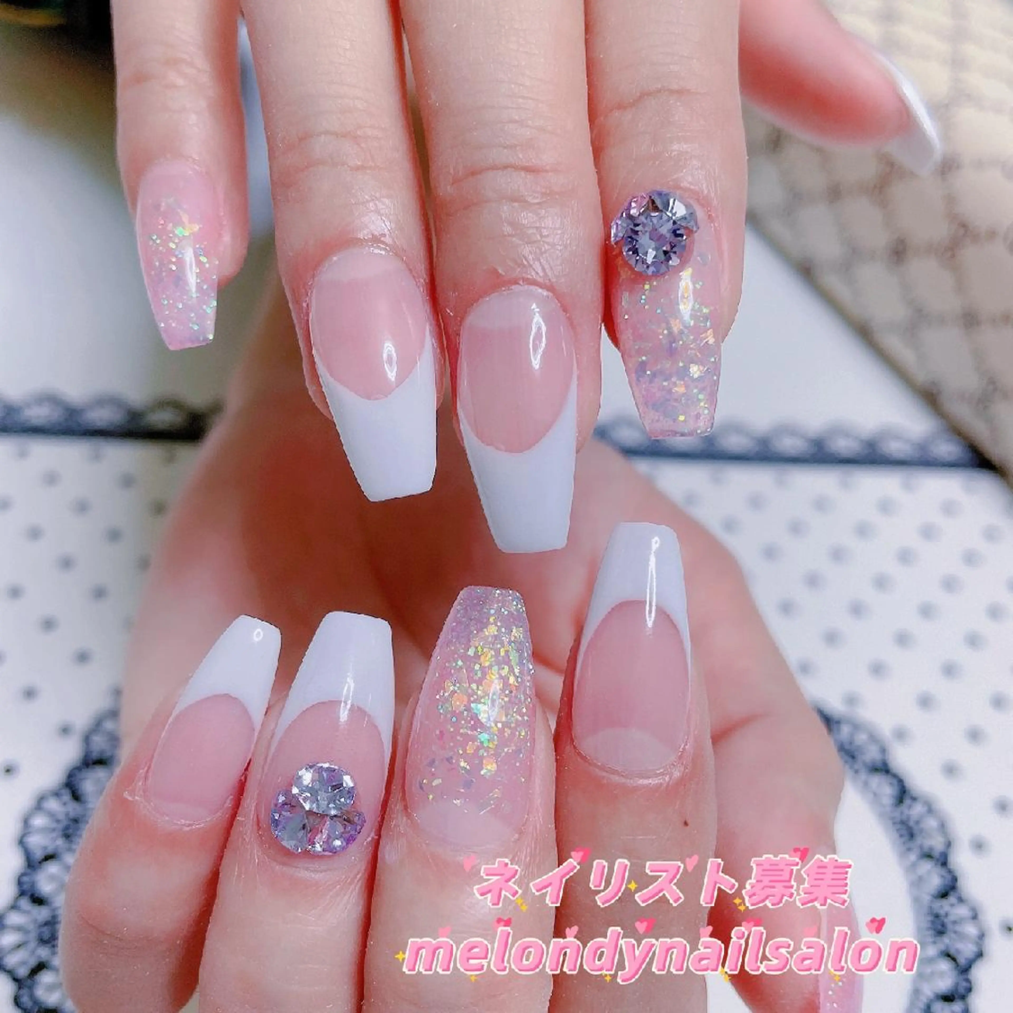ネイル フレンチネイル ハート 韓国ネイル ミラーネイル リボン Melody Nail所属・Melody  3D/スカルプ専門店のネイルデザイン