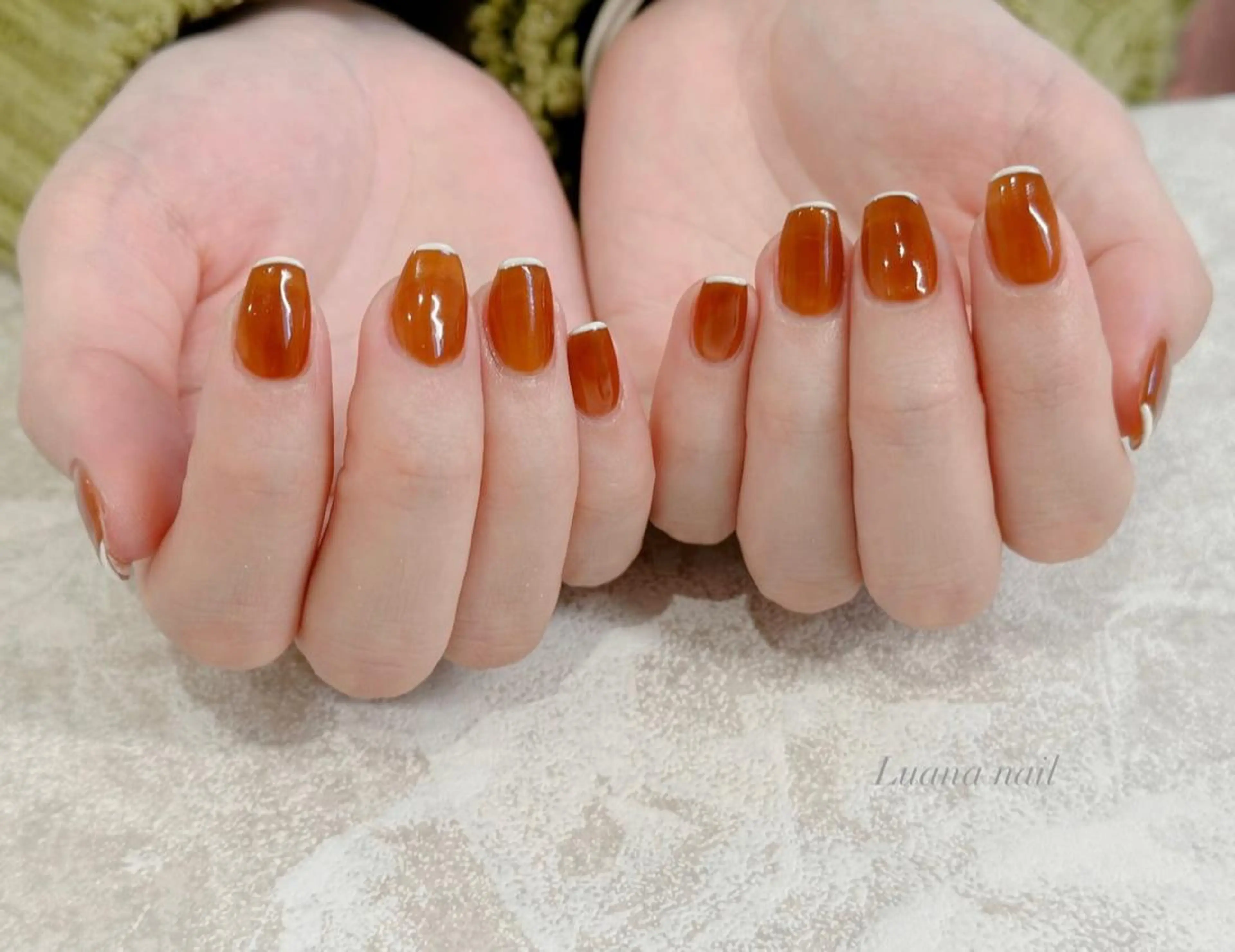 ショート ネイル ブラウン フレンチネイル ジェルネイル オフィスネイル パラジェル Luana nail (ルアナネイル)のネイルデザイン