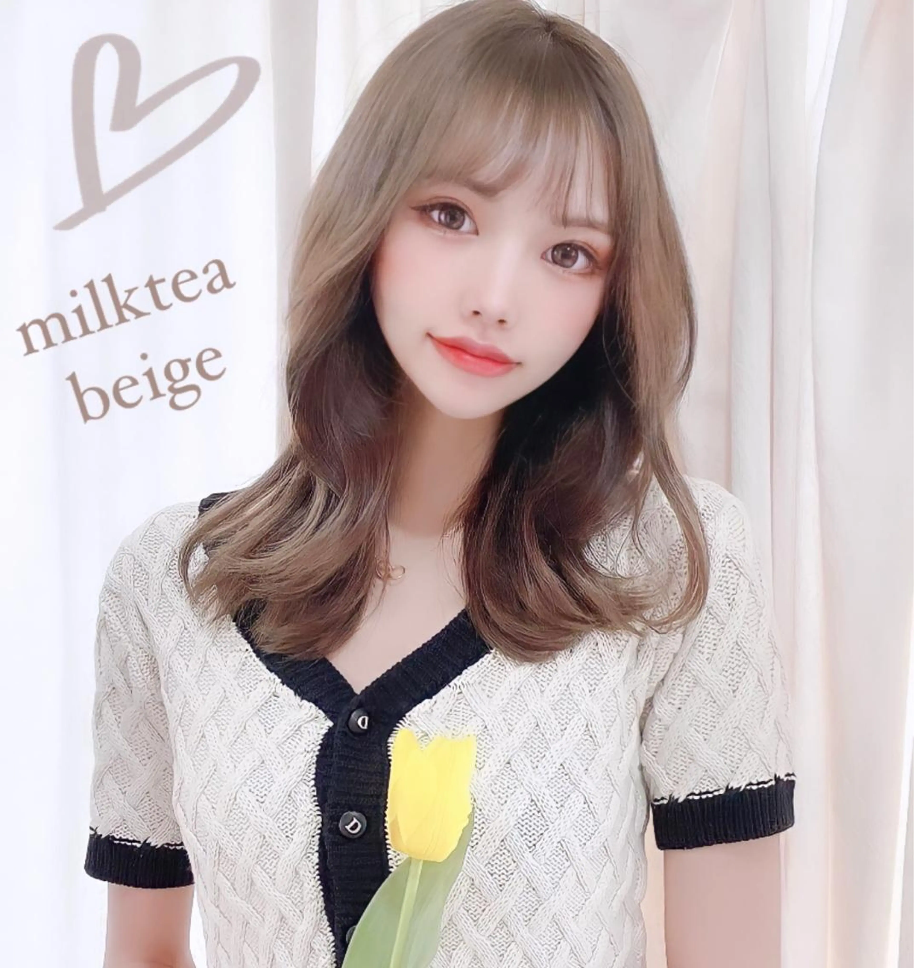 セミロング カラー ベージュカラー グレージュ ミルクティーベージュ ミルクティーグレージュ くびれヘア カット ヘアカラー トリートメント 透明感カラー× 小顔カット♡ヒデさんのヘアスタイル