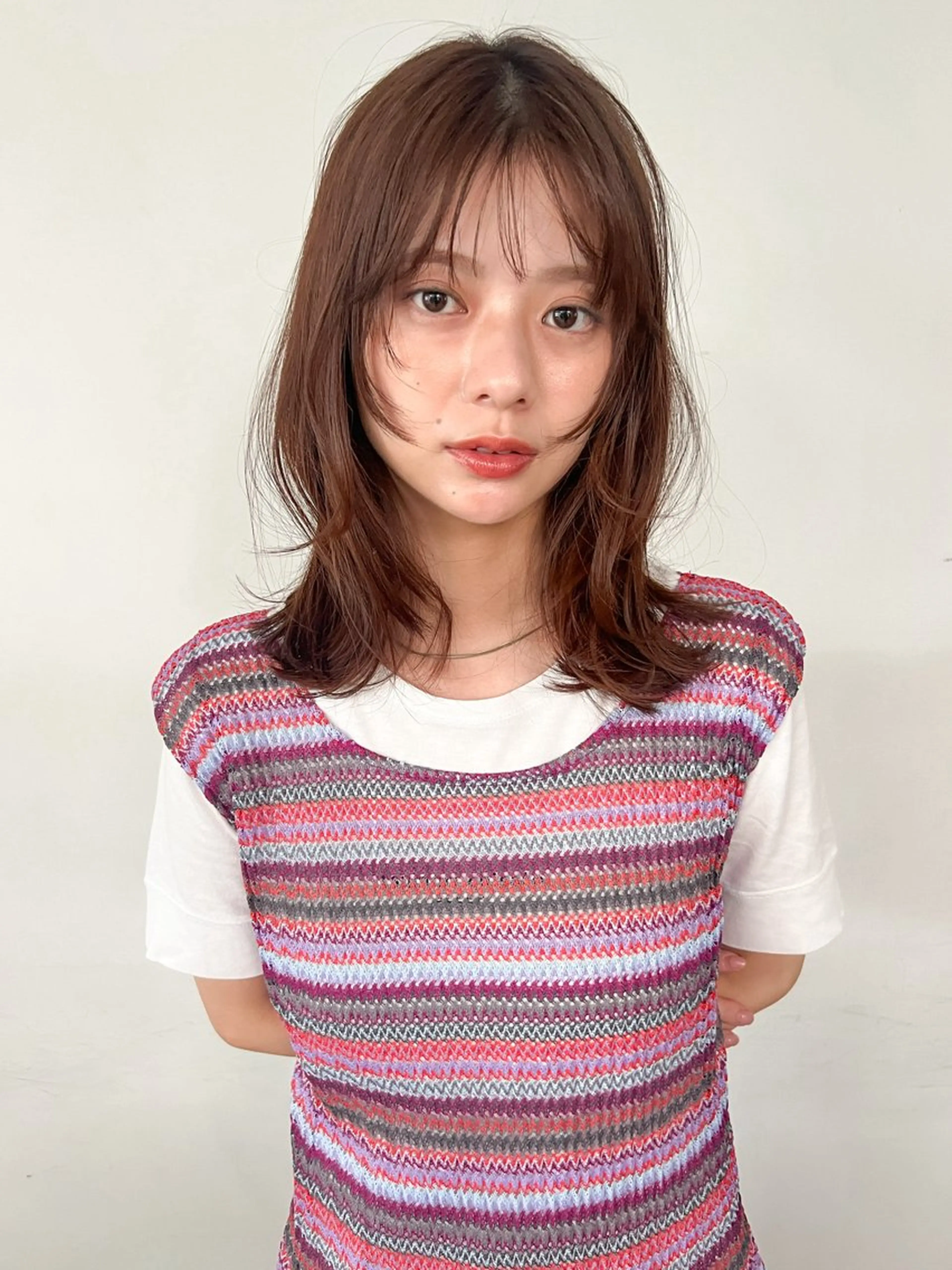 セミロング カラー ブラウンカラー 顔周りカット レイヤーカット 顔周りレイヤー🌈 透明感カラ⭐️RENのヘアスタイル