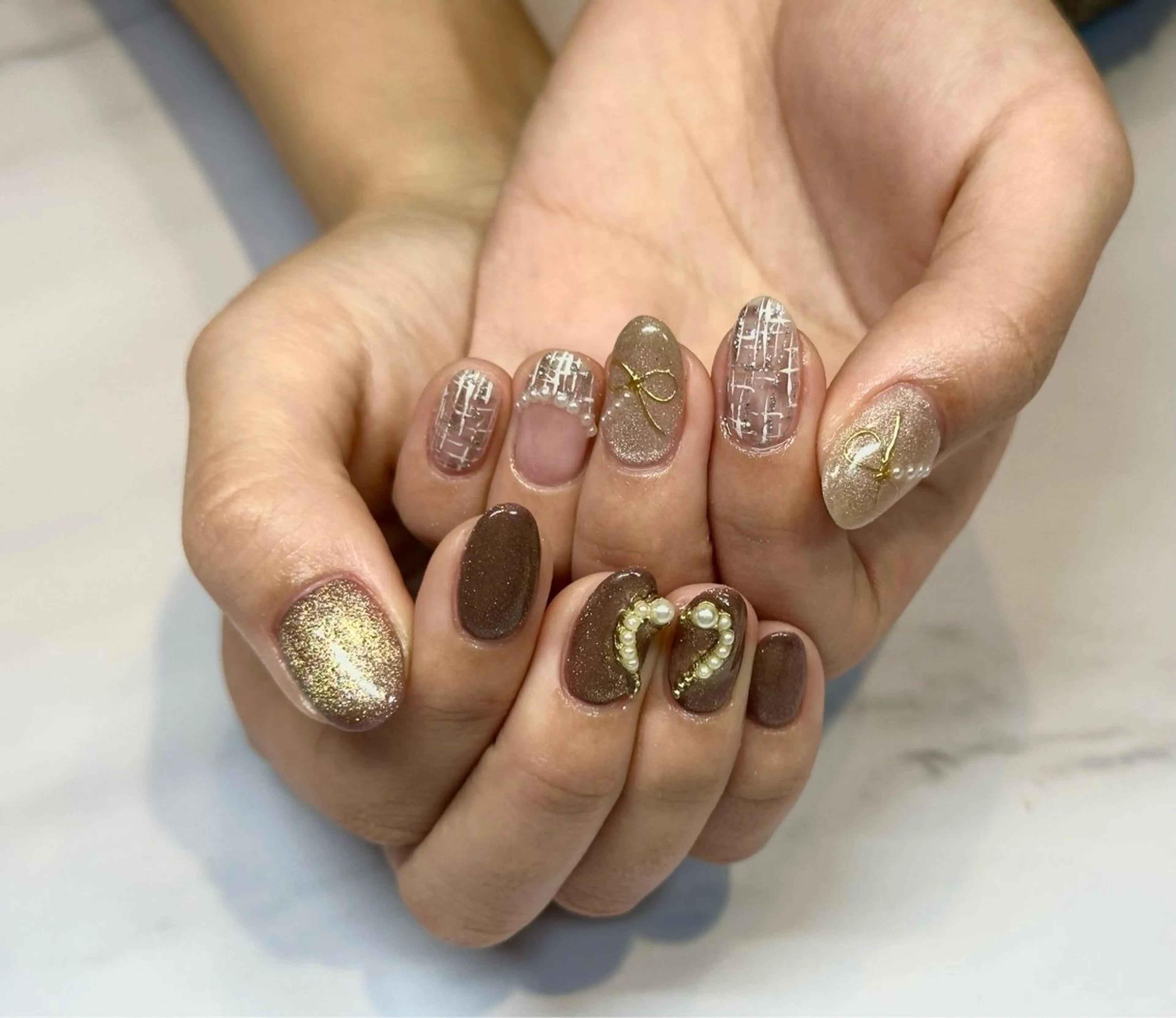 ネイル ミラーネイル リボン ツイードネイル バレンタイン ハンドネイル petite 【ペティート】のその他イメージ