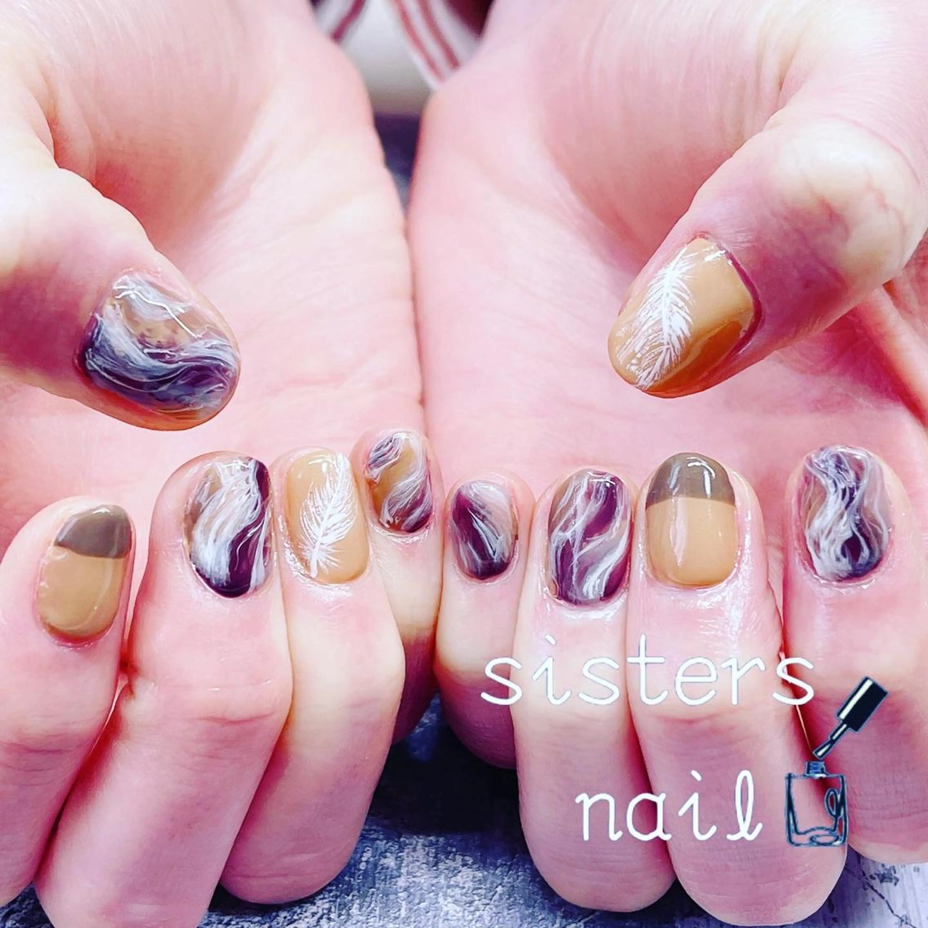 ネイル アートネイル ブラウン フレンチネイル ニュアンスネイル ハンドネイル ハンドケア sisters nail.fのネイルデザイン