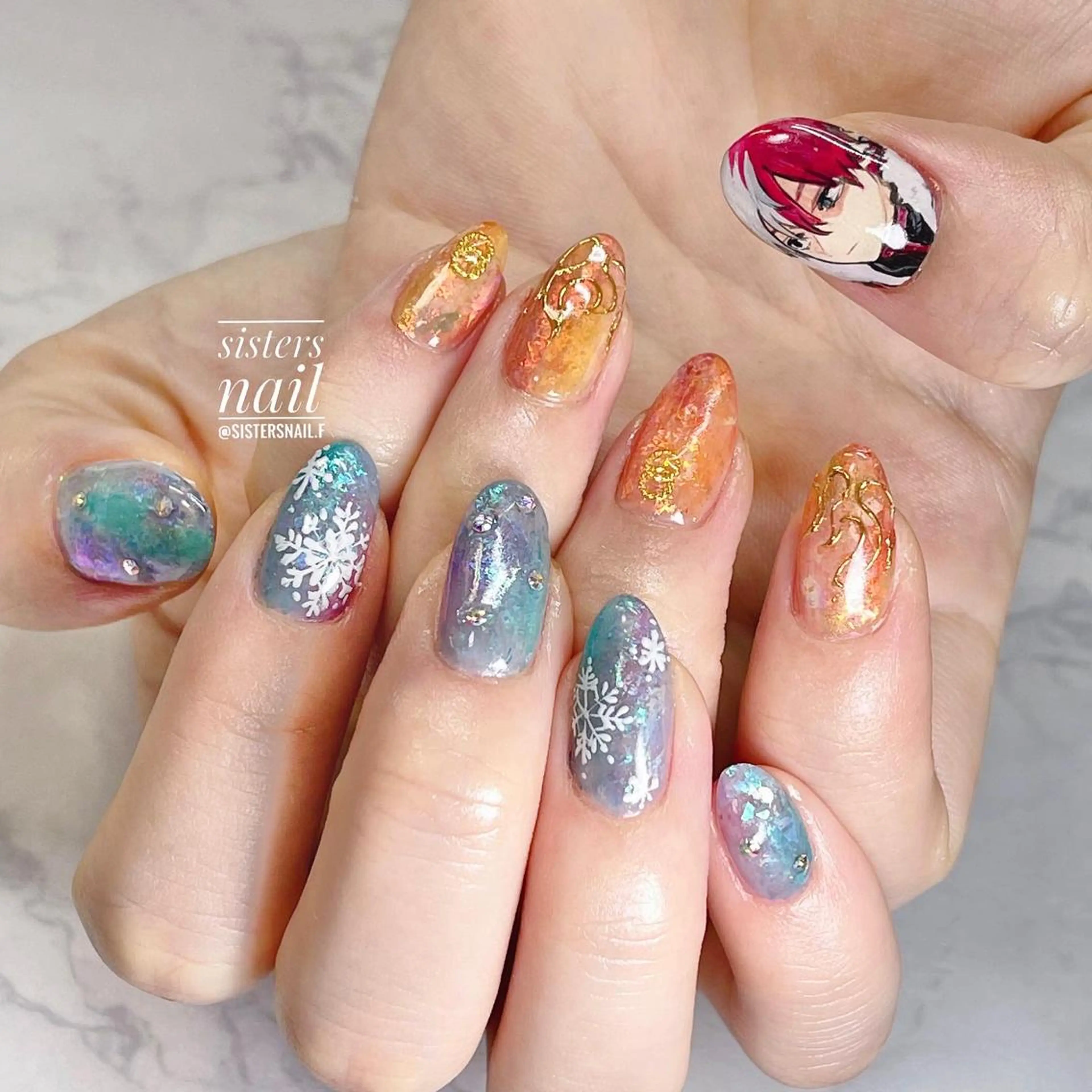 ネイル アートネイル 氷ネイル・うるうるネイル キラキラネイル sisters nail.fのネイルデザイン