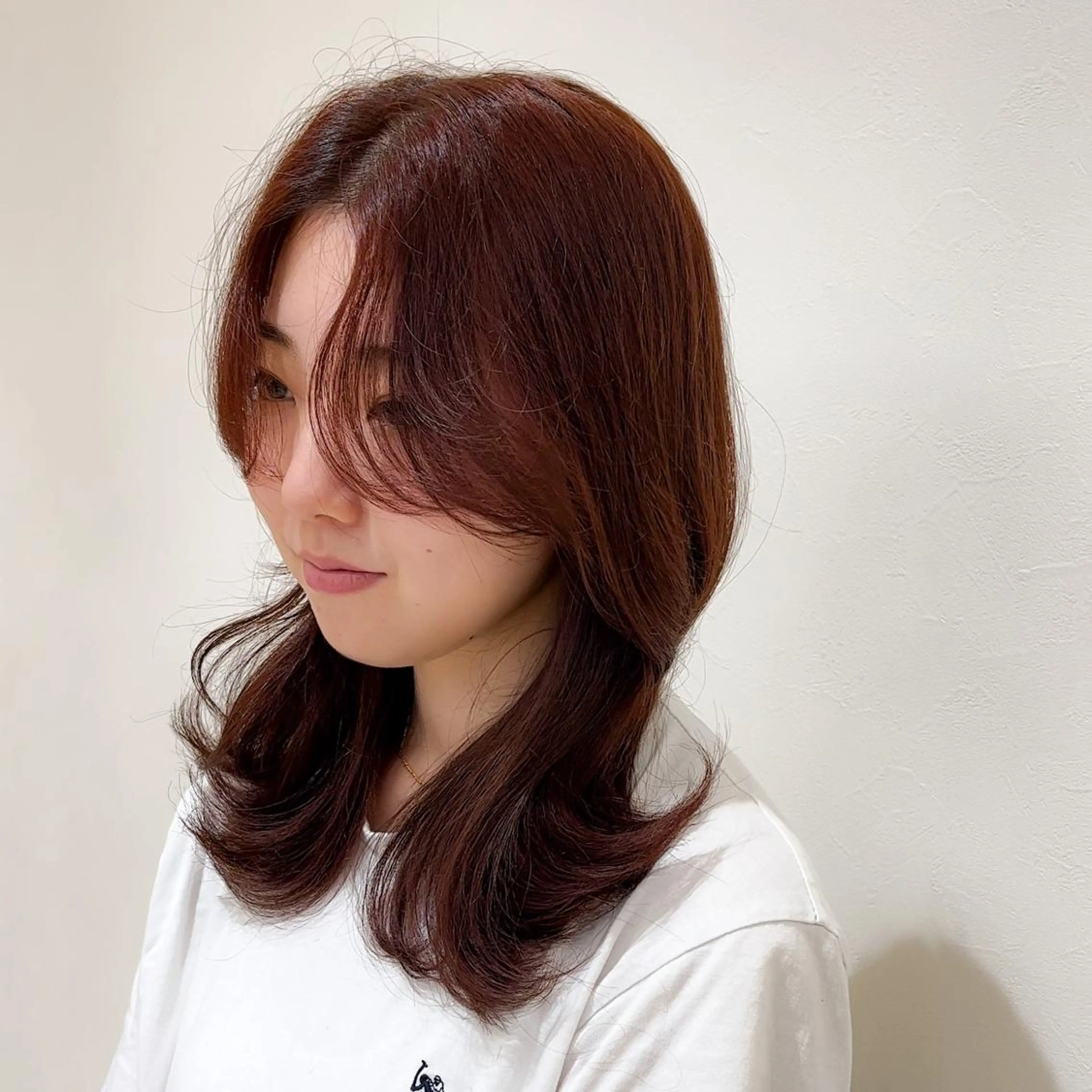 ミディアム カラー ブラウンカラー カッパーブラウン 伸ばしかけ レイヤーカット カット ヘアカラー トリートメント ミタニ/髪質改善 /レイヤーカットのヘアスタイル