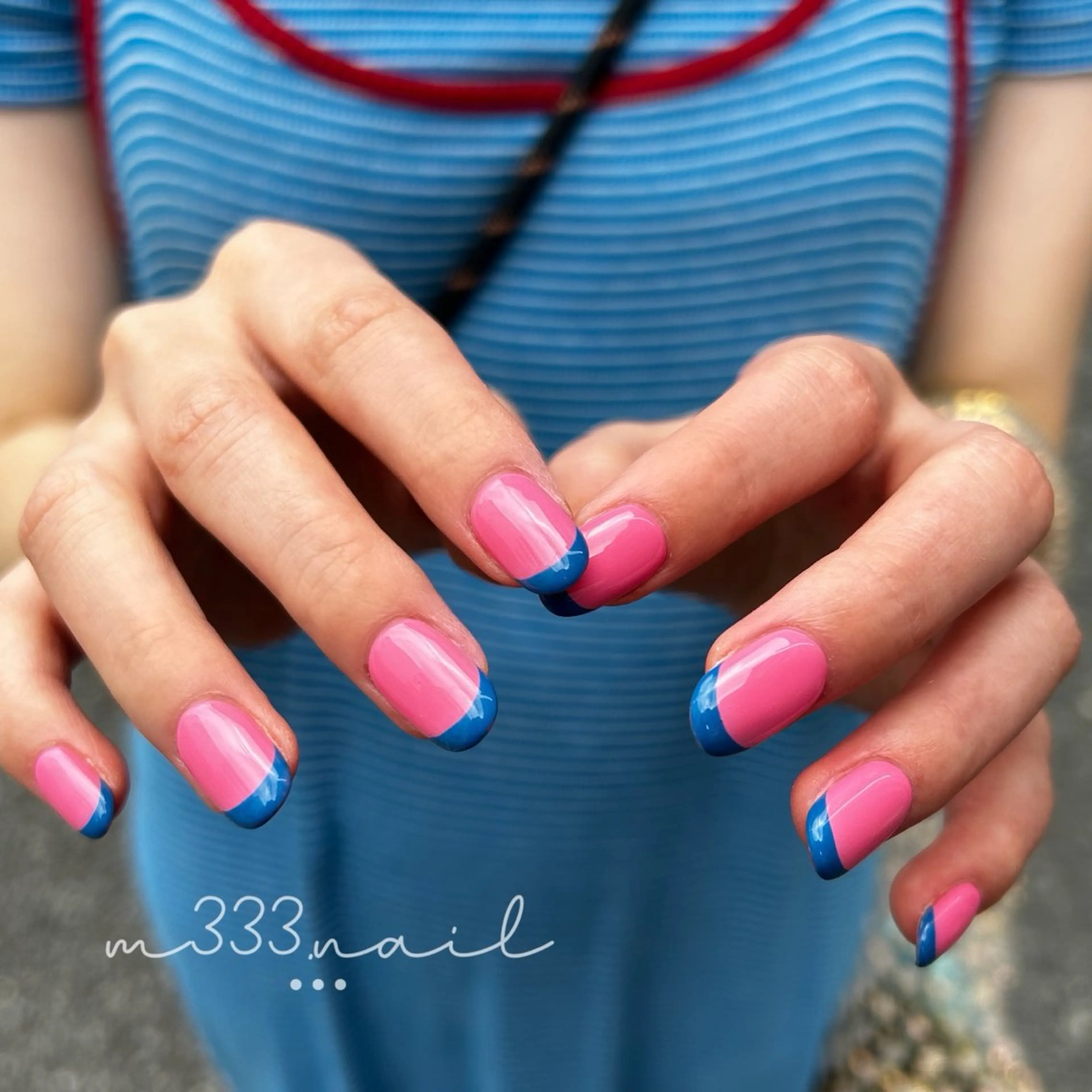 ネイル ブルー フレンチネイル ピンク ハンドネイル hair  MILE.所属・MILE. mukonosouのネイルデザイン