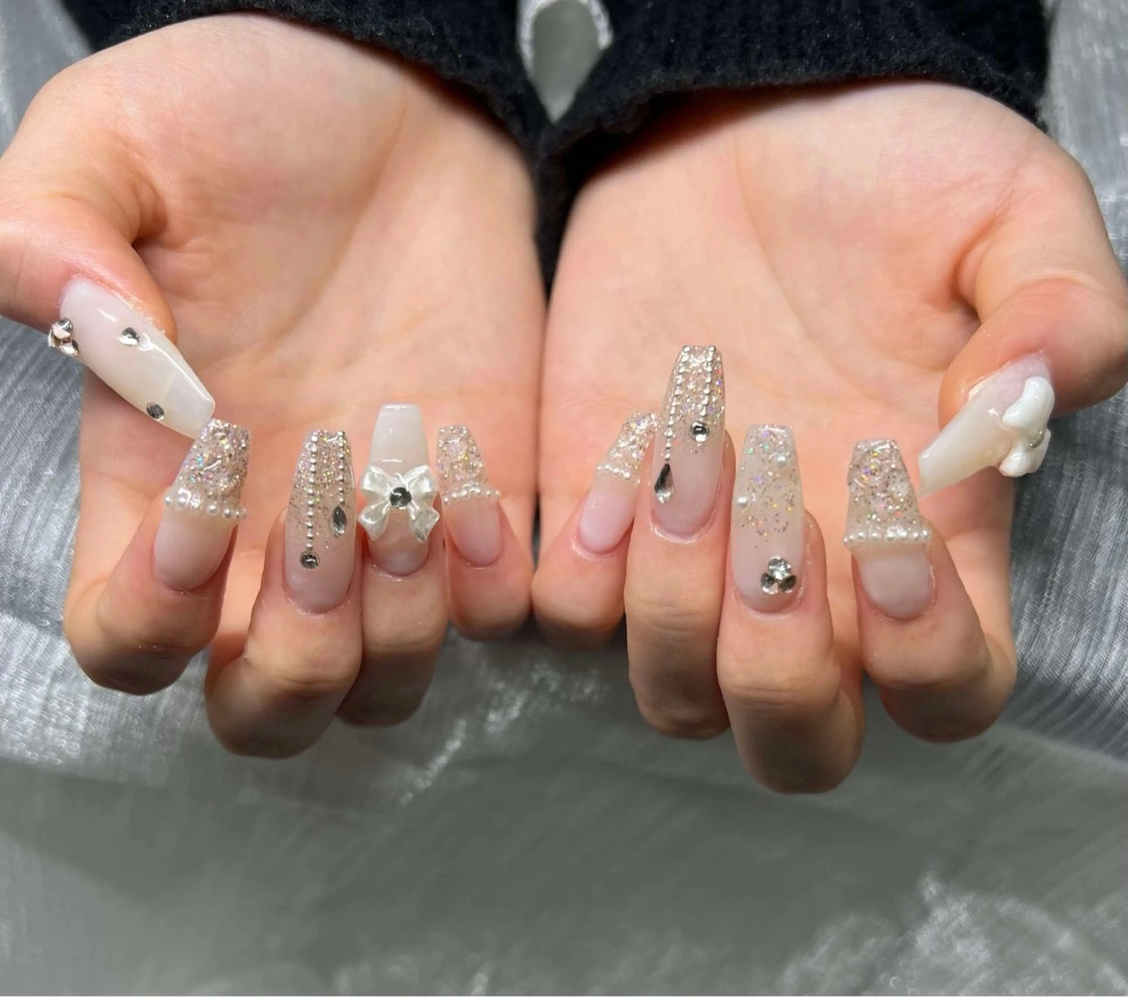 ネイル 長さ出し グラデーション キラキラネイル マグネットネイル ミラーネイル Lee Nails チップ長さだし専門店のネイルデザイン