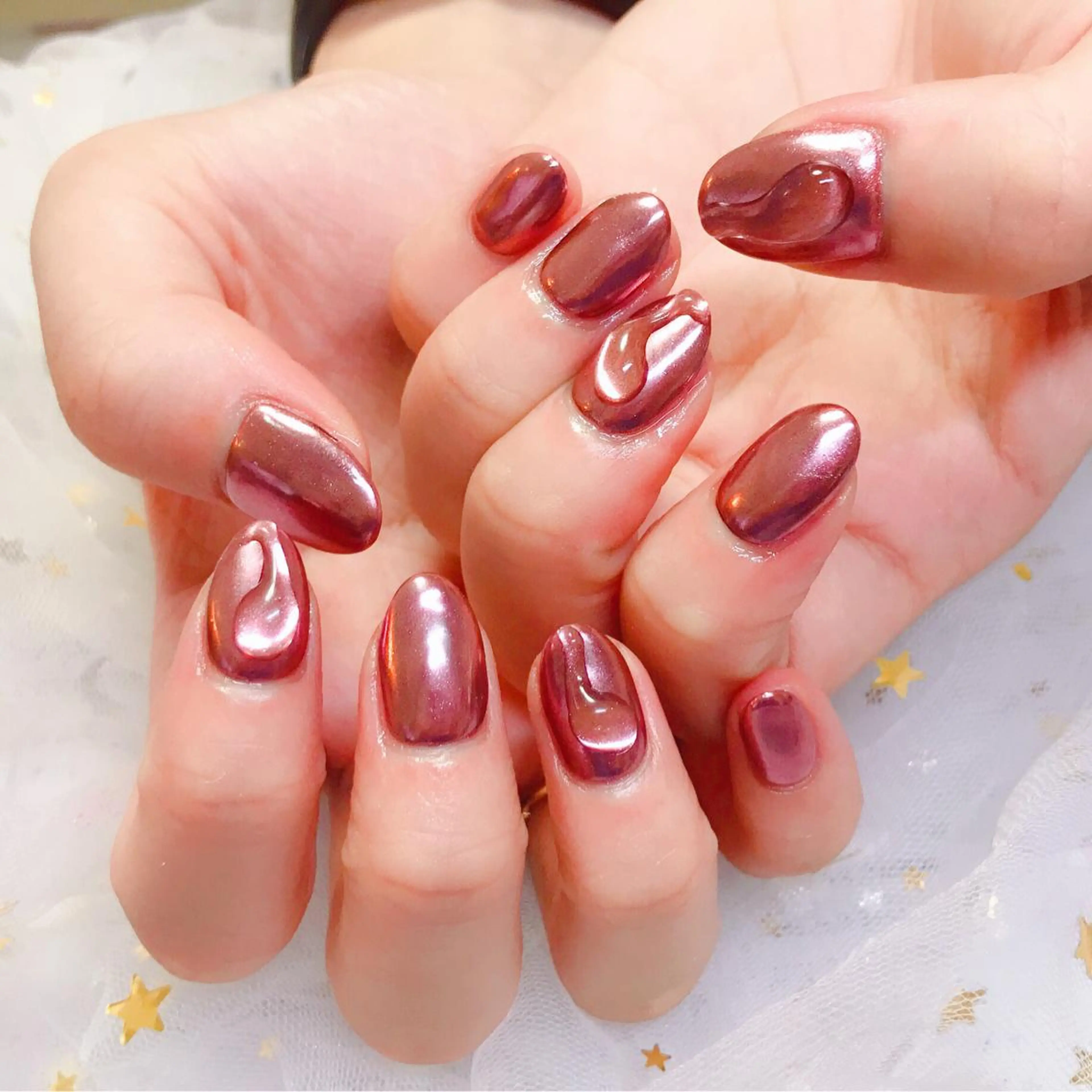 カラー ネイル ピンクカラー アートネイル ミラーネイル ピンク Q Free nailsのネイルデザイン