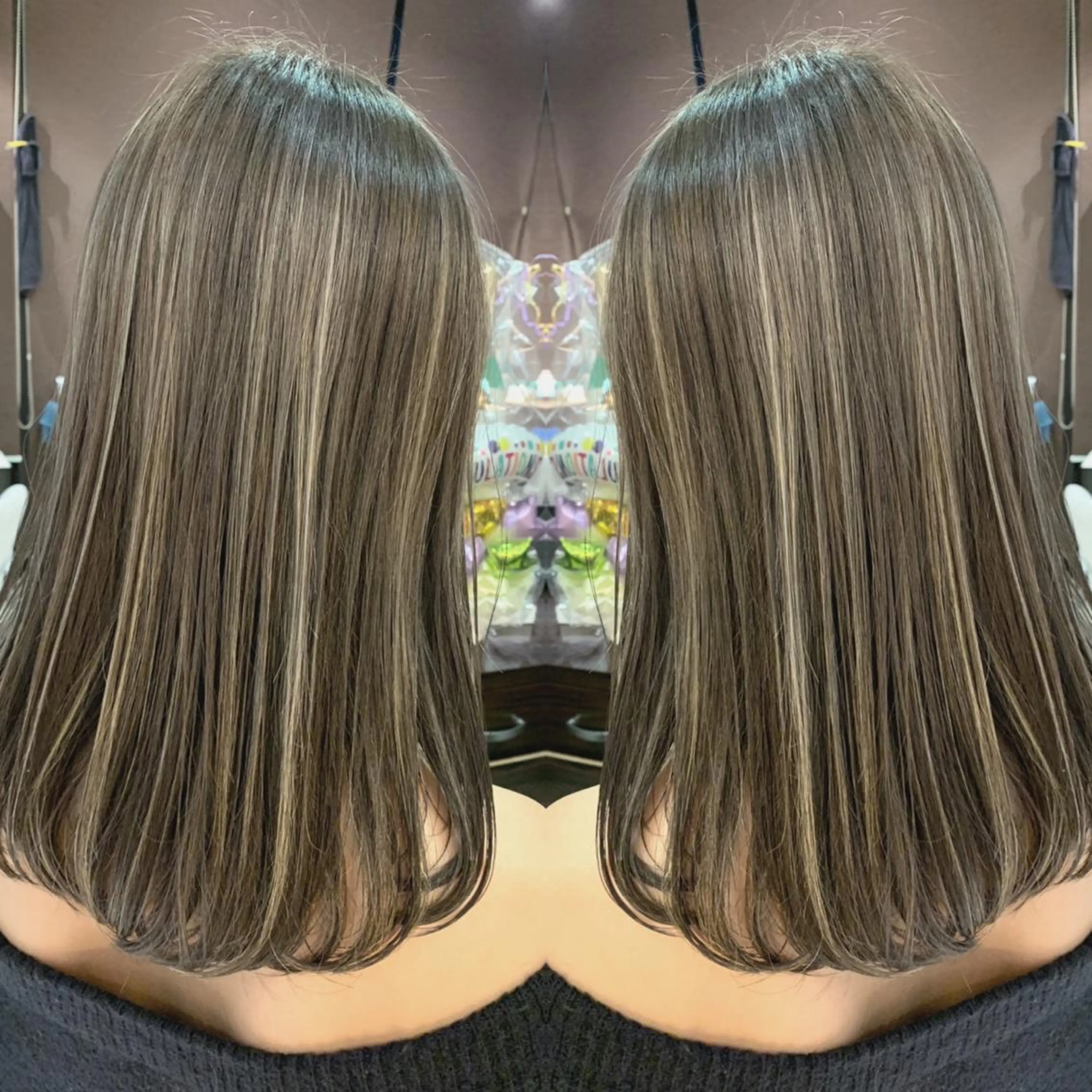 セミロング カラー ヘアアレンジ ハイライトカラー ハイライト Merci メルシー 福岡、今泉のヘアスタイル