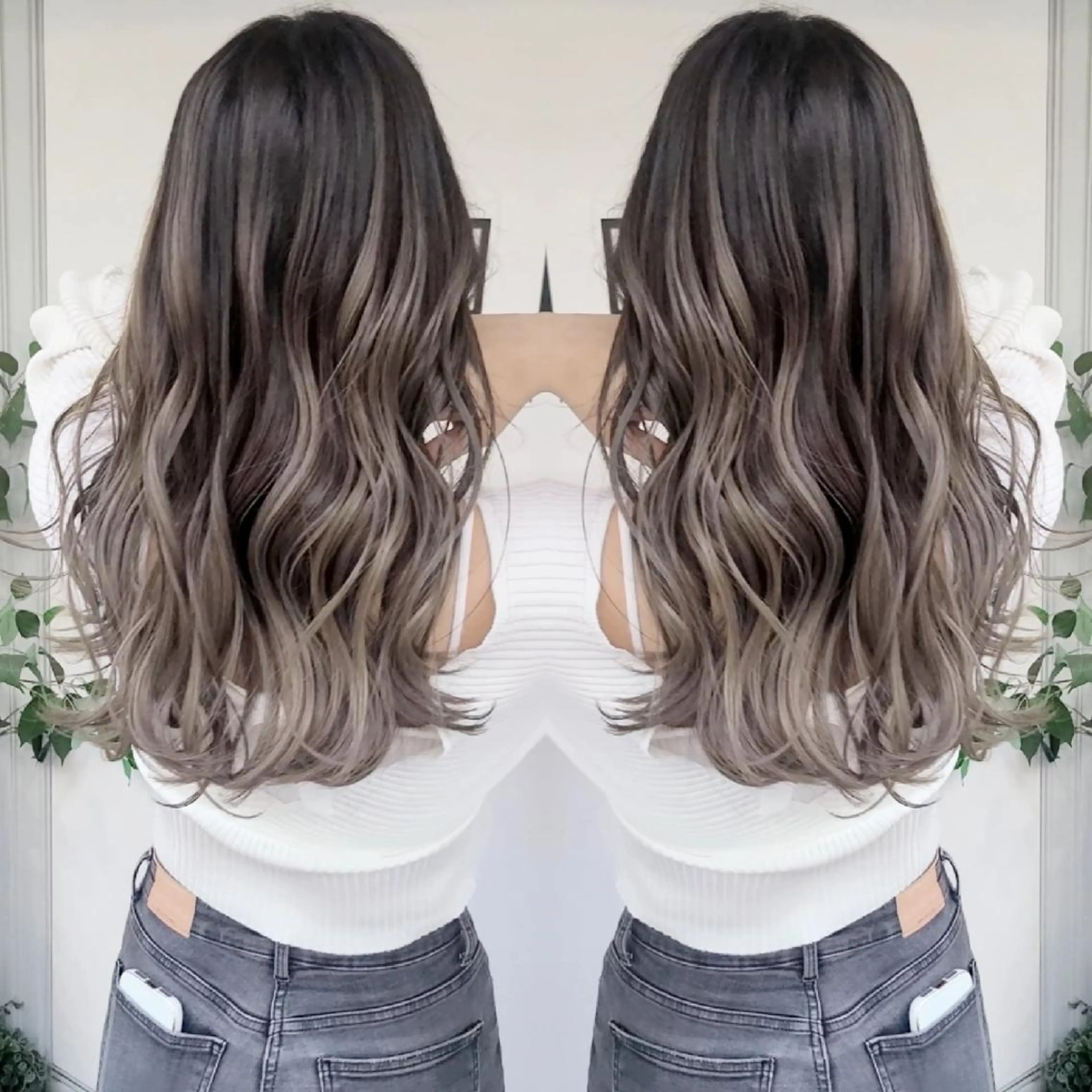 ロング カラー アッシュ アッシュグレー バレイヤージュ ベージュカラー ブリーチ cherie所属・バレイヤージュ/ ハイライト/大内格のヘアスタイル