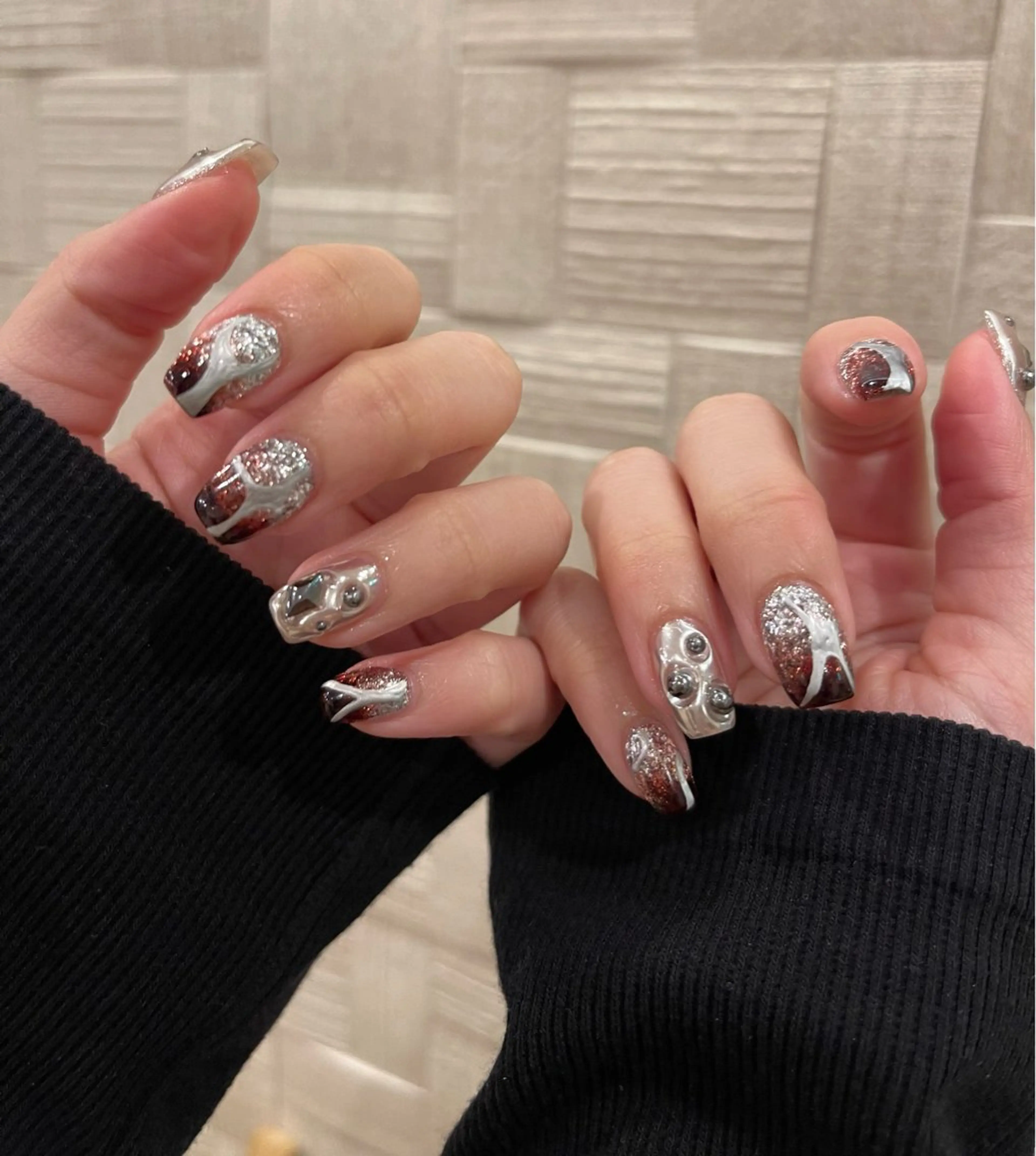 ネイル カジュアル ハート オフィスネイル ピンク リボン ハンドネイル H&Bsalon カイのネイルデザイン