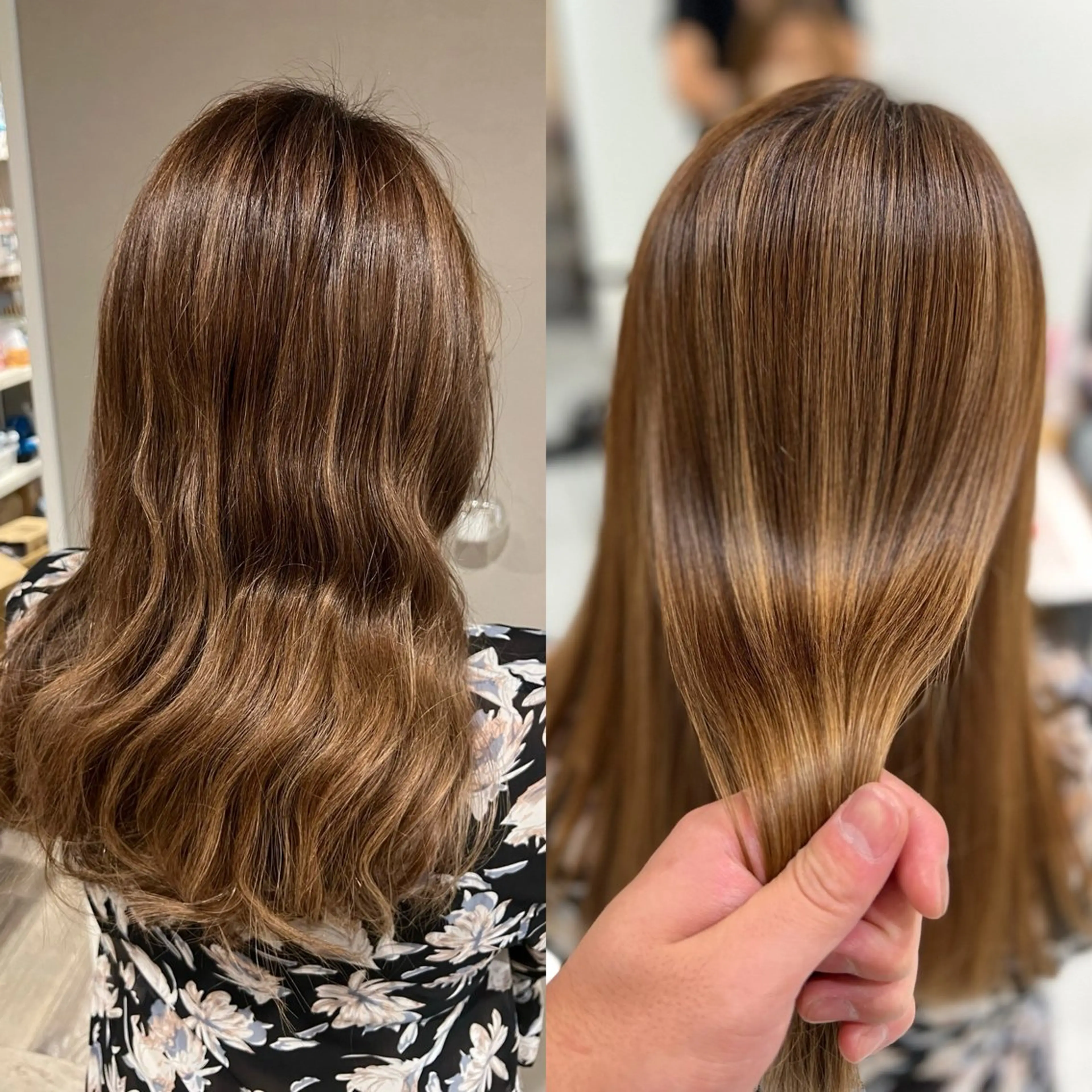 セミロング くせ毛 ハイライト 縮毛矯正 酸性ストレート Aile所属・酸性ストレート／カラ ー/山下高明のヘアスタイル