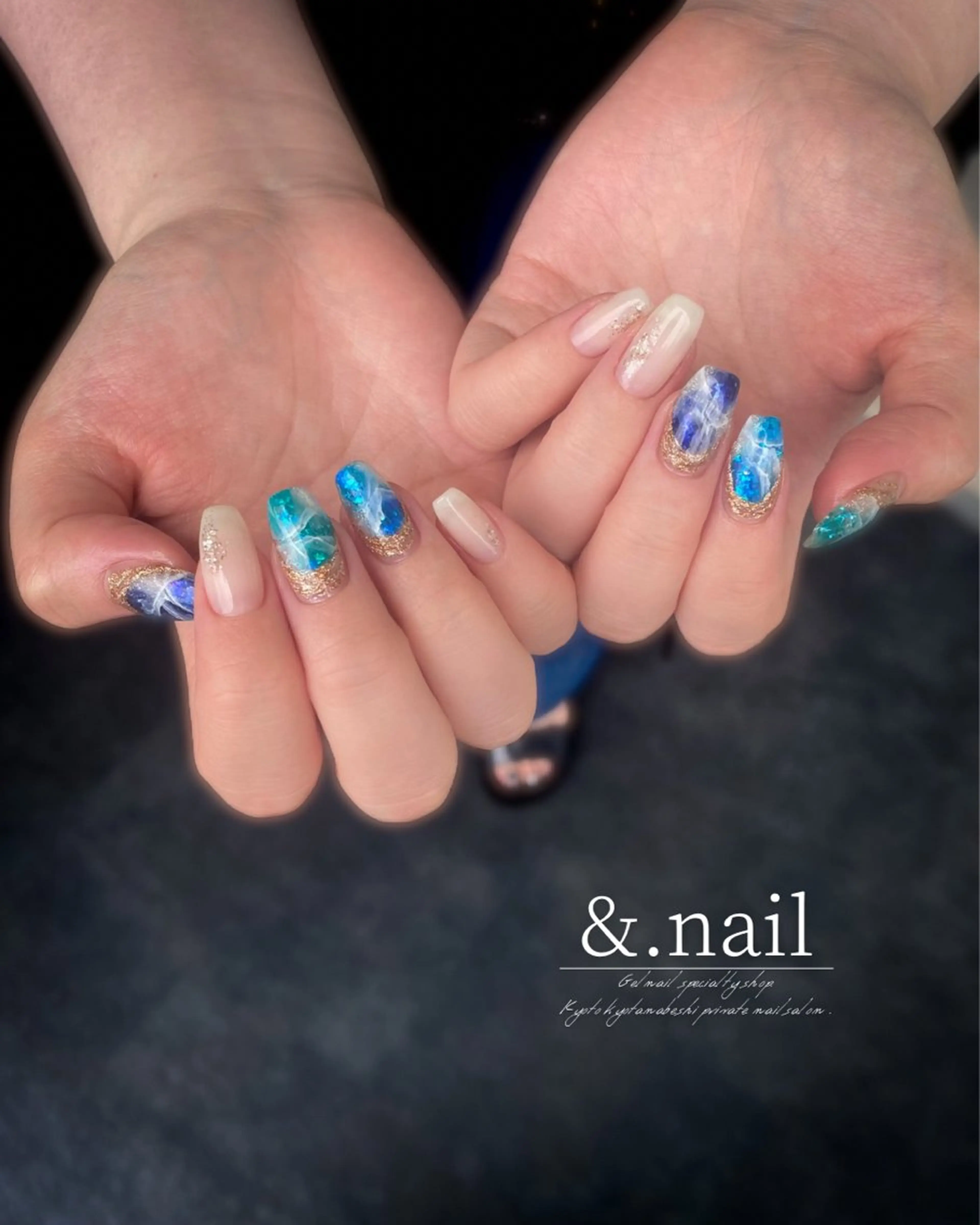 ネイル ブルー グリーン 水色 パープル ハンドネイル &.nail/ ニュアンス/持込み可のネイルデザイン