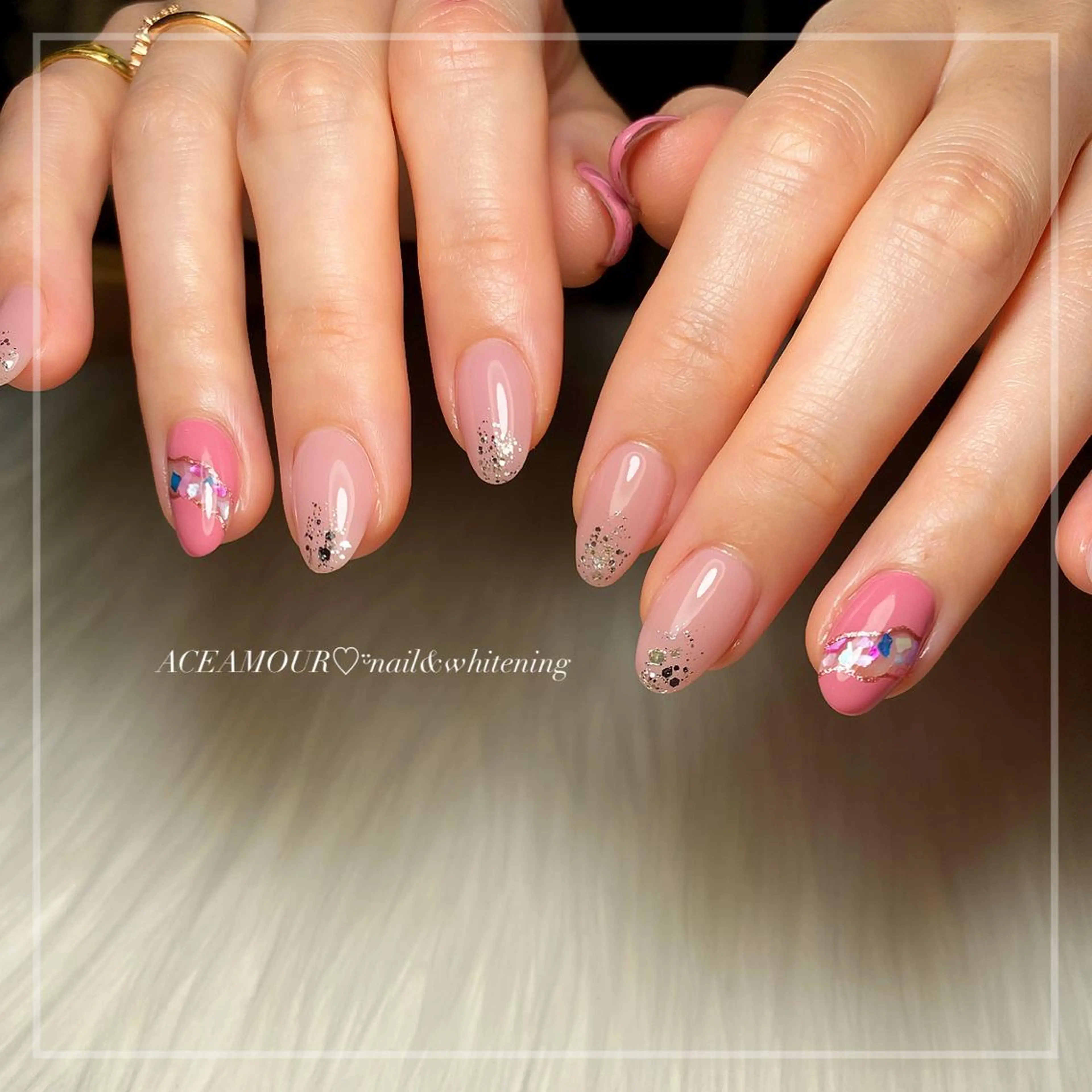 ネイル クリアネイル ピンク ネイル/耳つぼ /新ホワイトニングのネイルデザイン