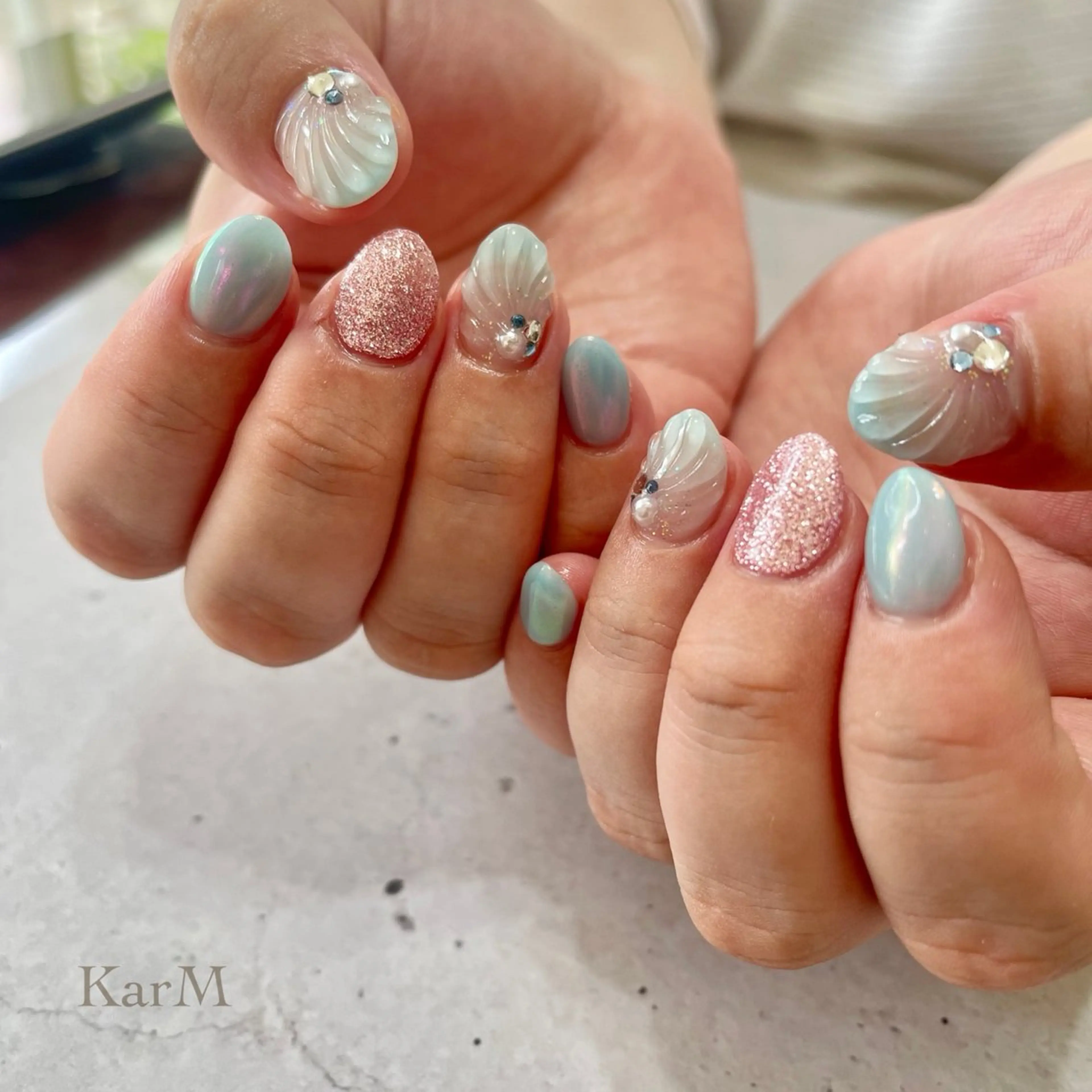 ネイル オーロラネイル チークネイル フットネイル フレンチネイル 韓国ネイル ハンドネイル ogino karinのネイルデザイン