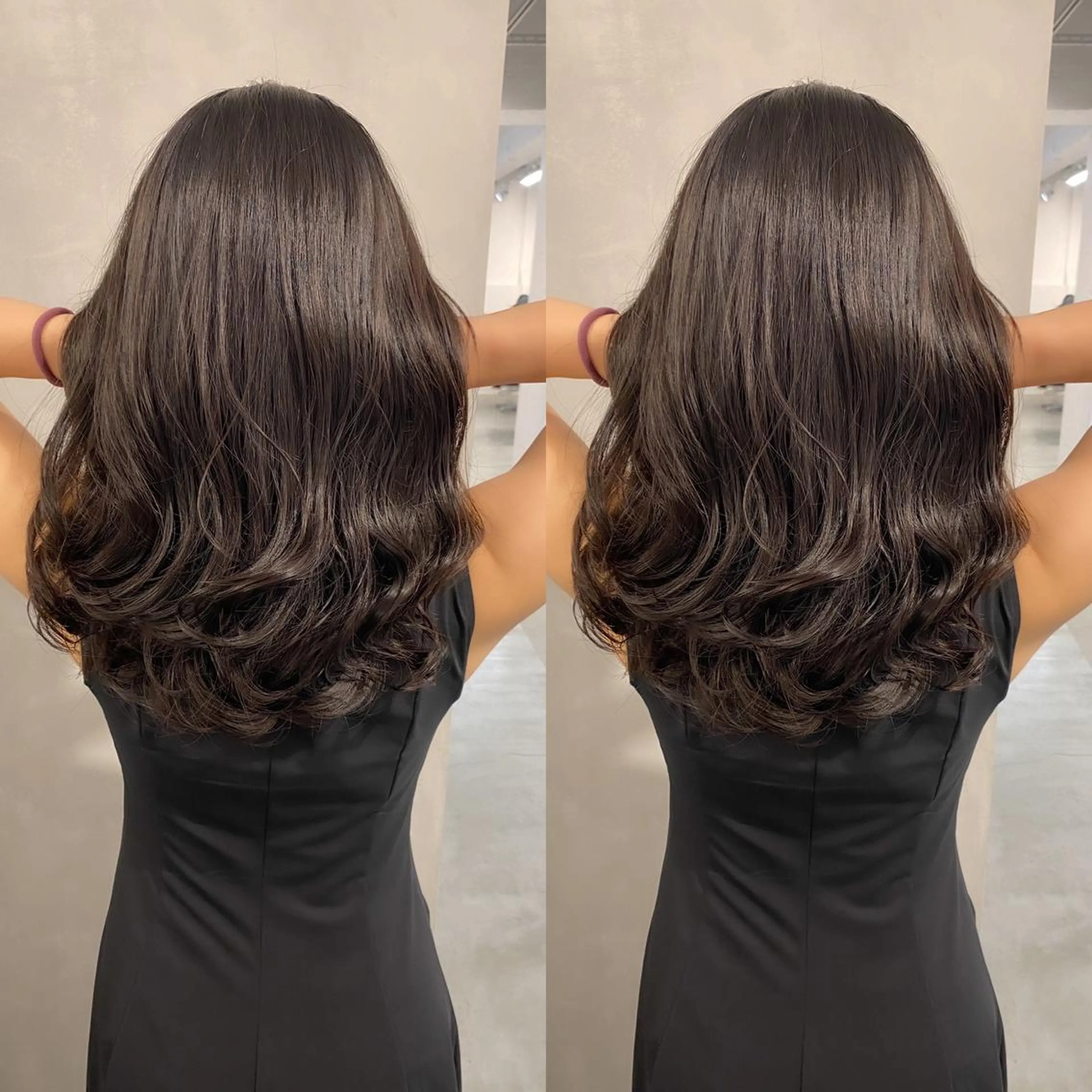 セミロング カラー パーマ セミロングパーマ アッシュ アッシュグレー アッシュグレージュ グレージュ レイヤーカットのプロ 大人ヘア宮森貴志のヘアスタイル