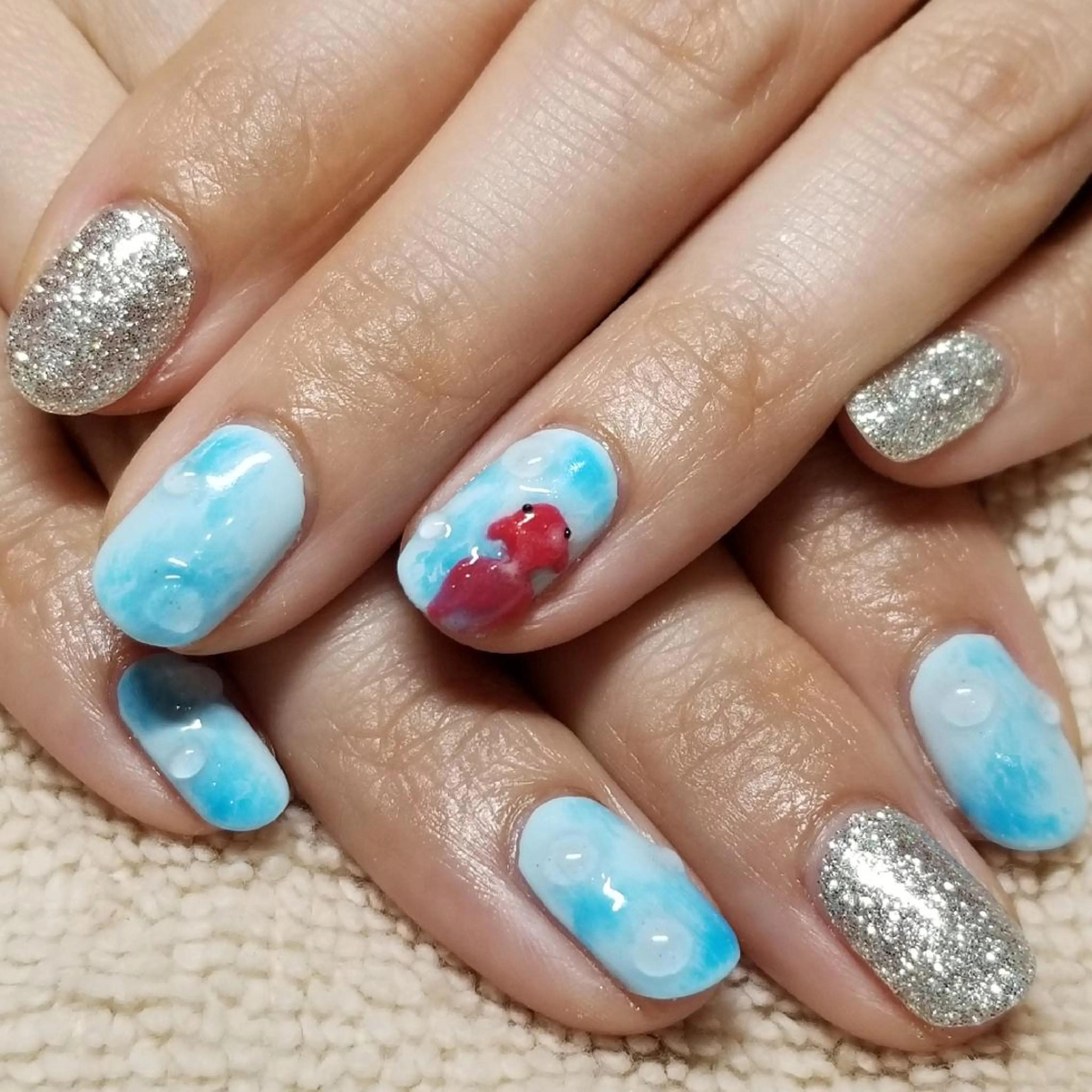 ネイル ブルー 水色 大理石ネイル(マーブル) ハンドネイル よしだ ひろきのネイルデザイン