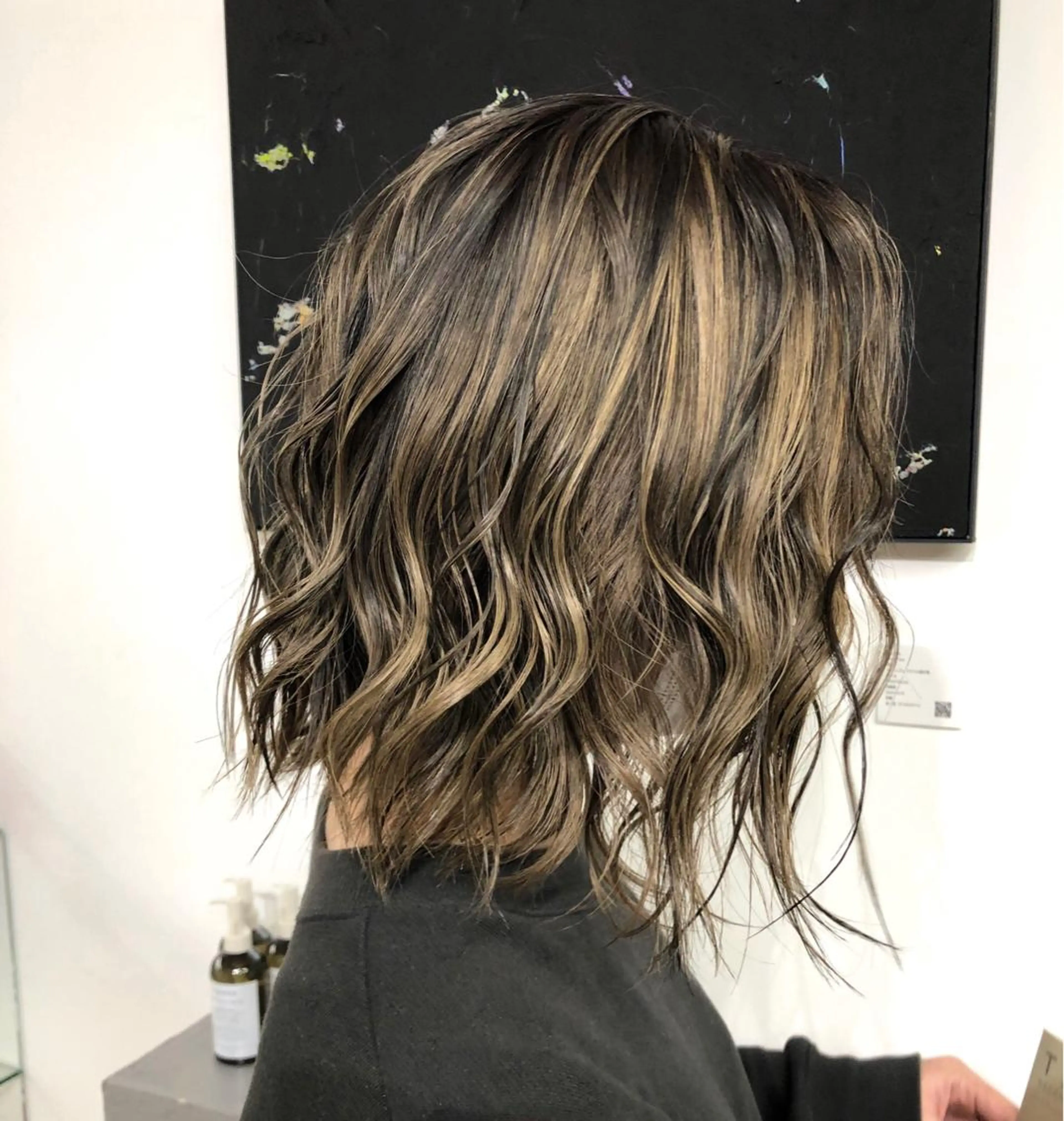 ミディアム カラー バレイヤージュ レイヤーカット 難波/心斎橋/ボブ/ 髪質改善/ハイトーンのヘアスタイル