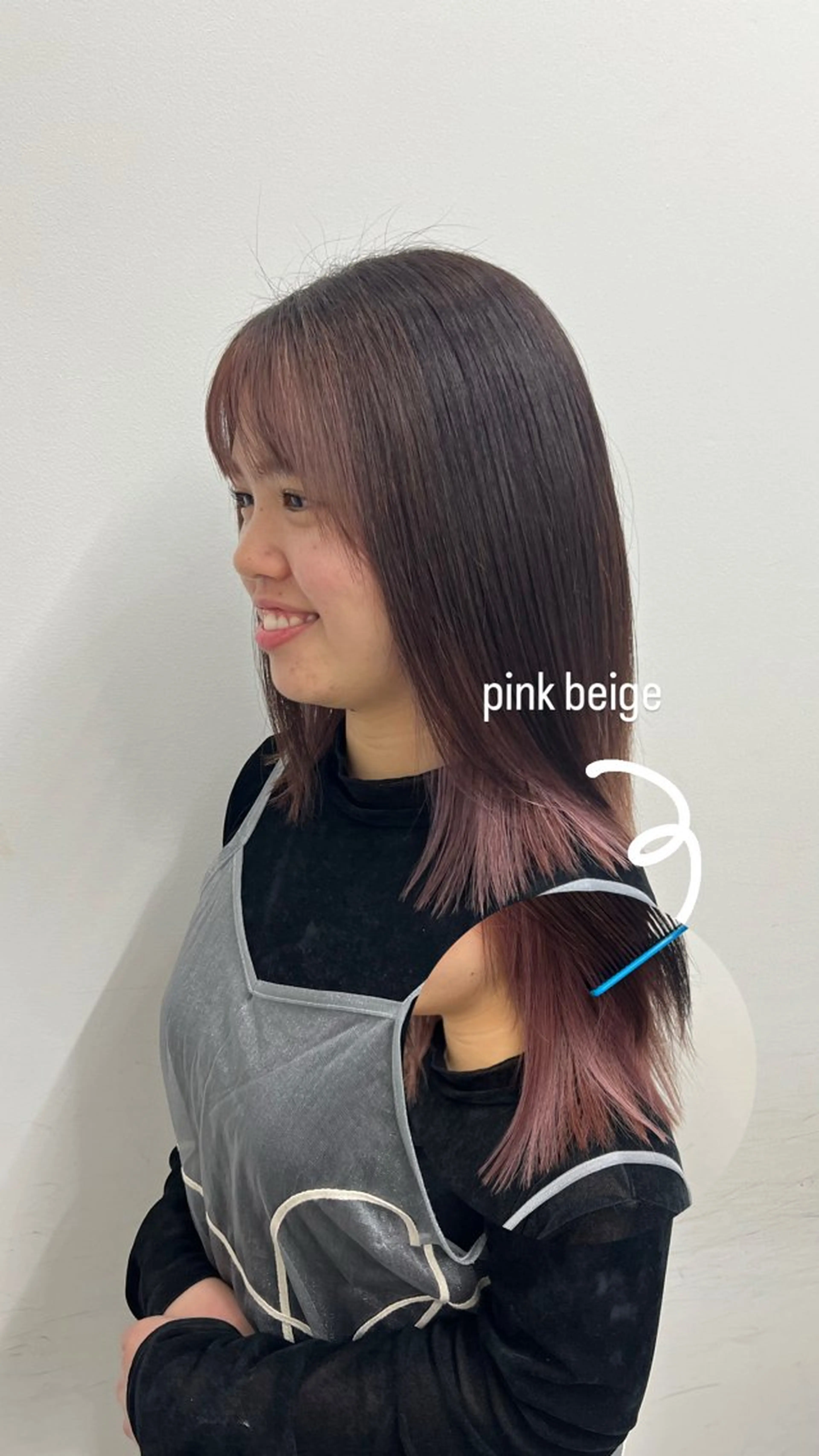 ミディアム カラー ベージュカラー インナーカラー ピンクカラー ピンクベージュ 中山 ひなたのヘアスタイル