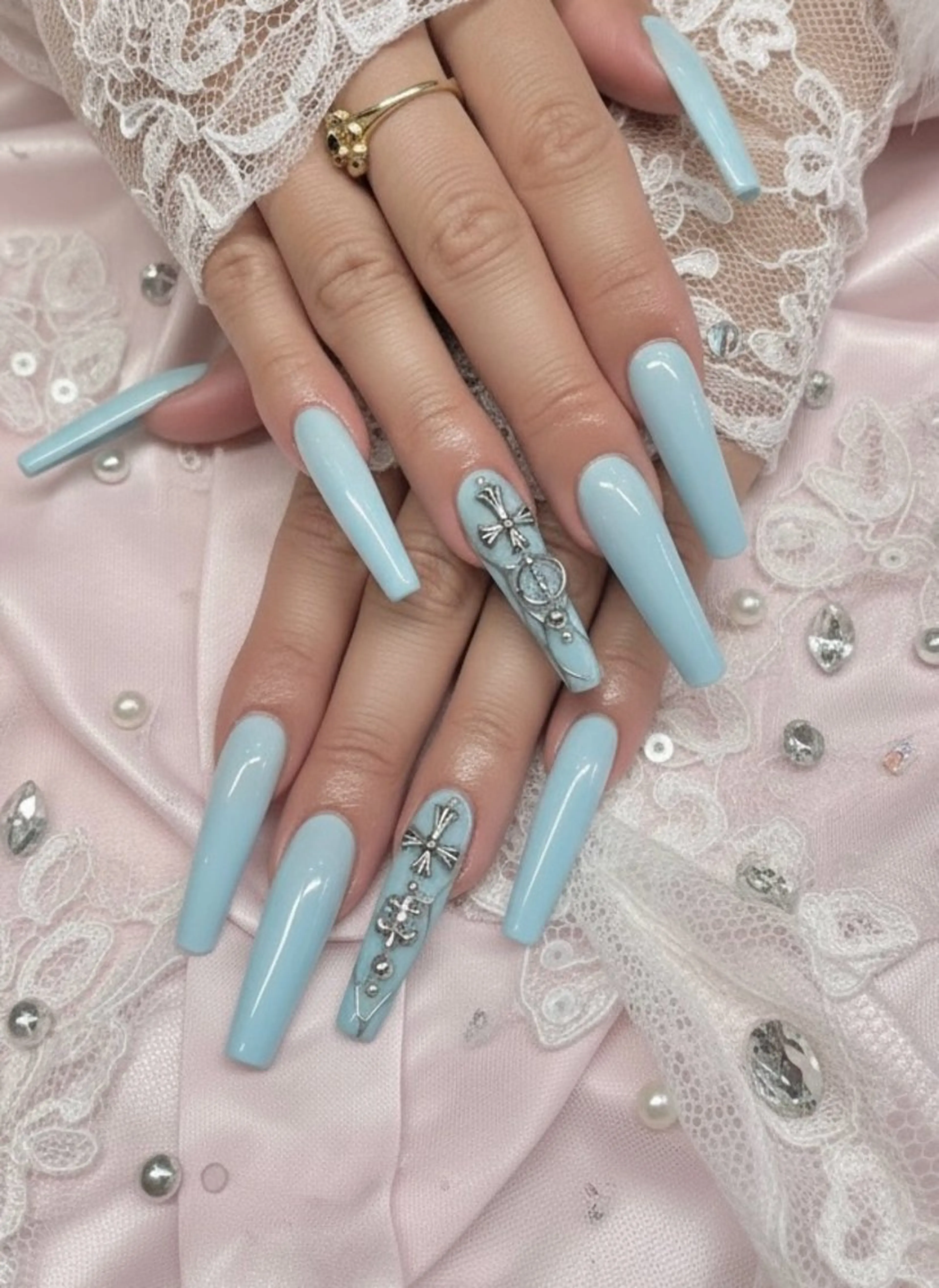 ネイル ブルー 長さ出し 韓国ネイル ロングネイル メンズネイル ハンドネイル TUNEHA堂 矢場町栄5丁目のネイルデザイン