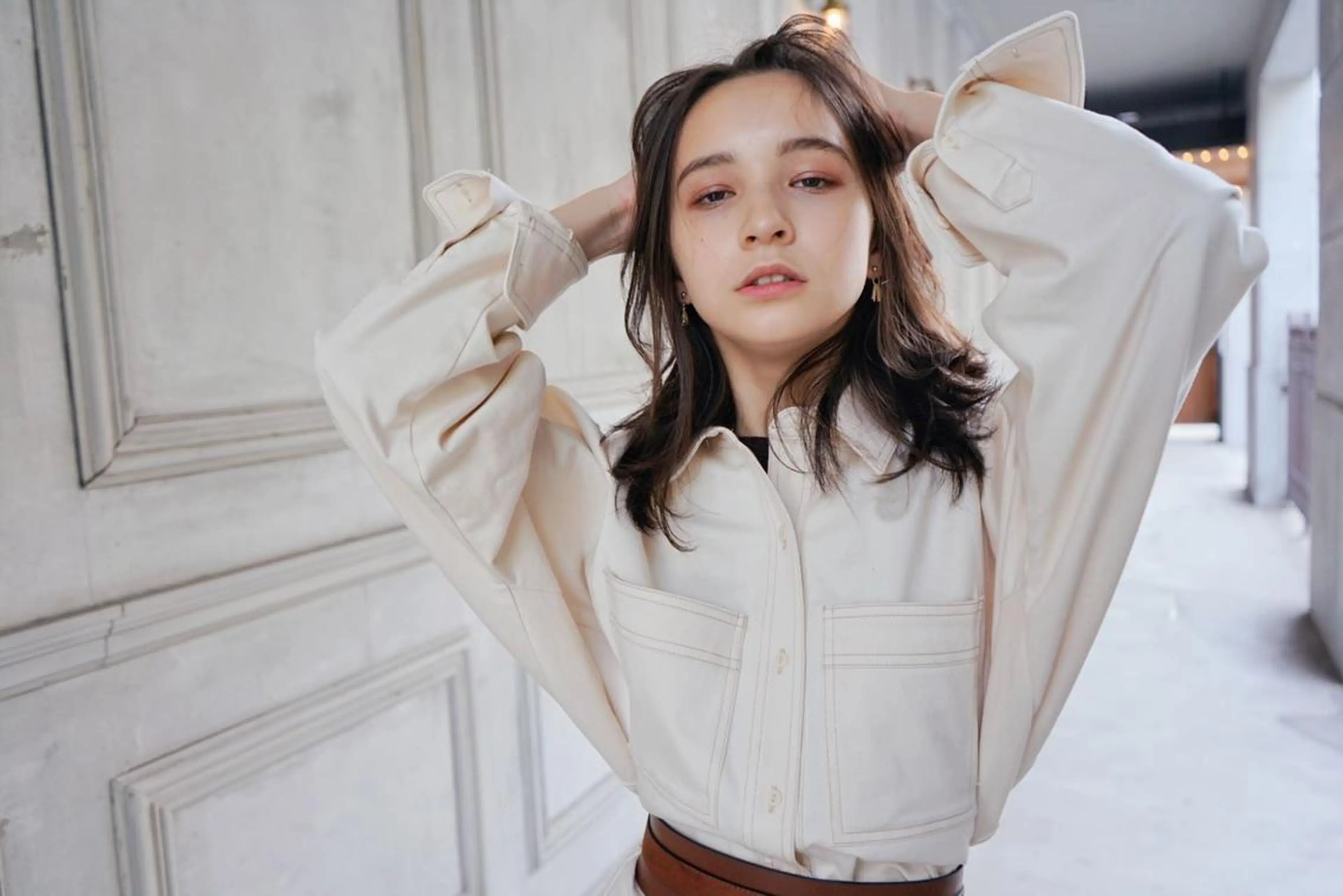 ミディアム カラー パーマ ヘアアレンジ アディクシーカラー ベージュカラー フォギーベージュ ハイトーンカラー デート N° uairo 川崎店【ユアイロ】のヘアスタイル