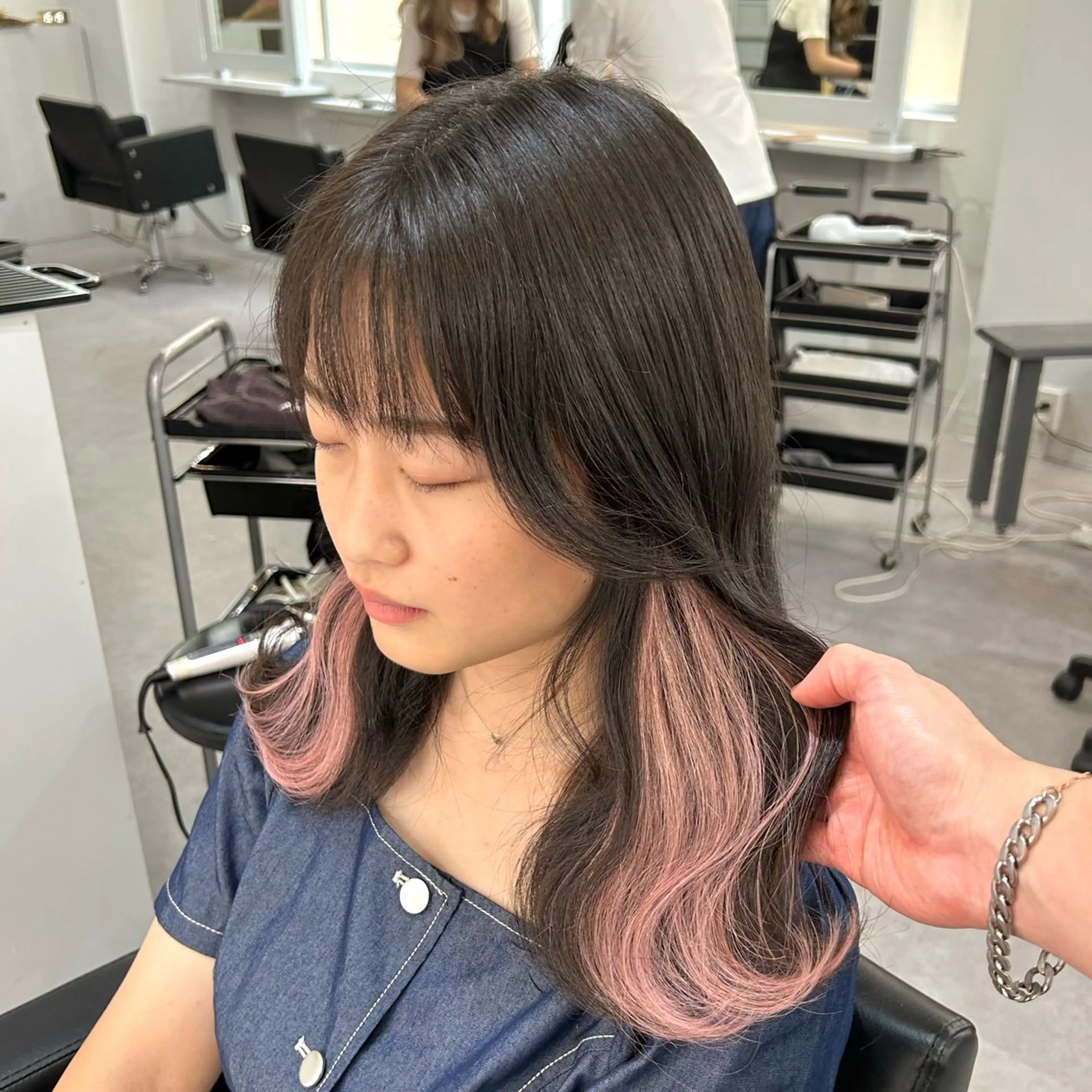 カラー ベージュカラー ブリーチ ダブルカラー グレージュ ハイトーンカラー ミルクティーベージュ /ピンク/大阪/堀江のヘアスタイル