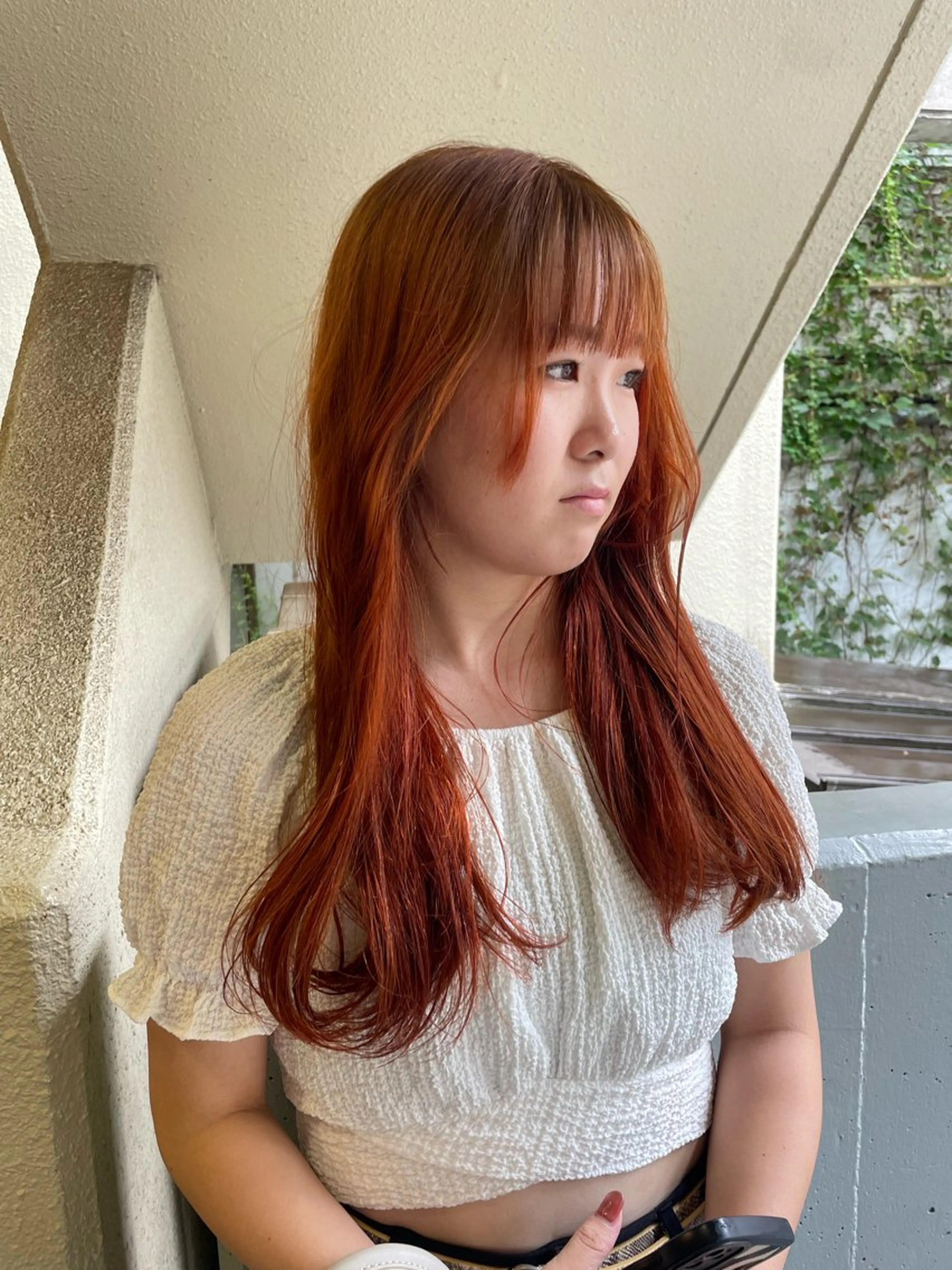 ロング カラー オレンジ mei｜顔まわり ×透明感カラーのヘアスタイル