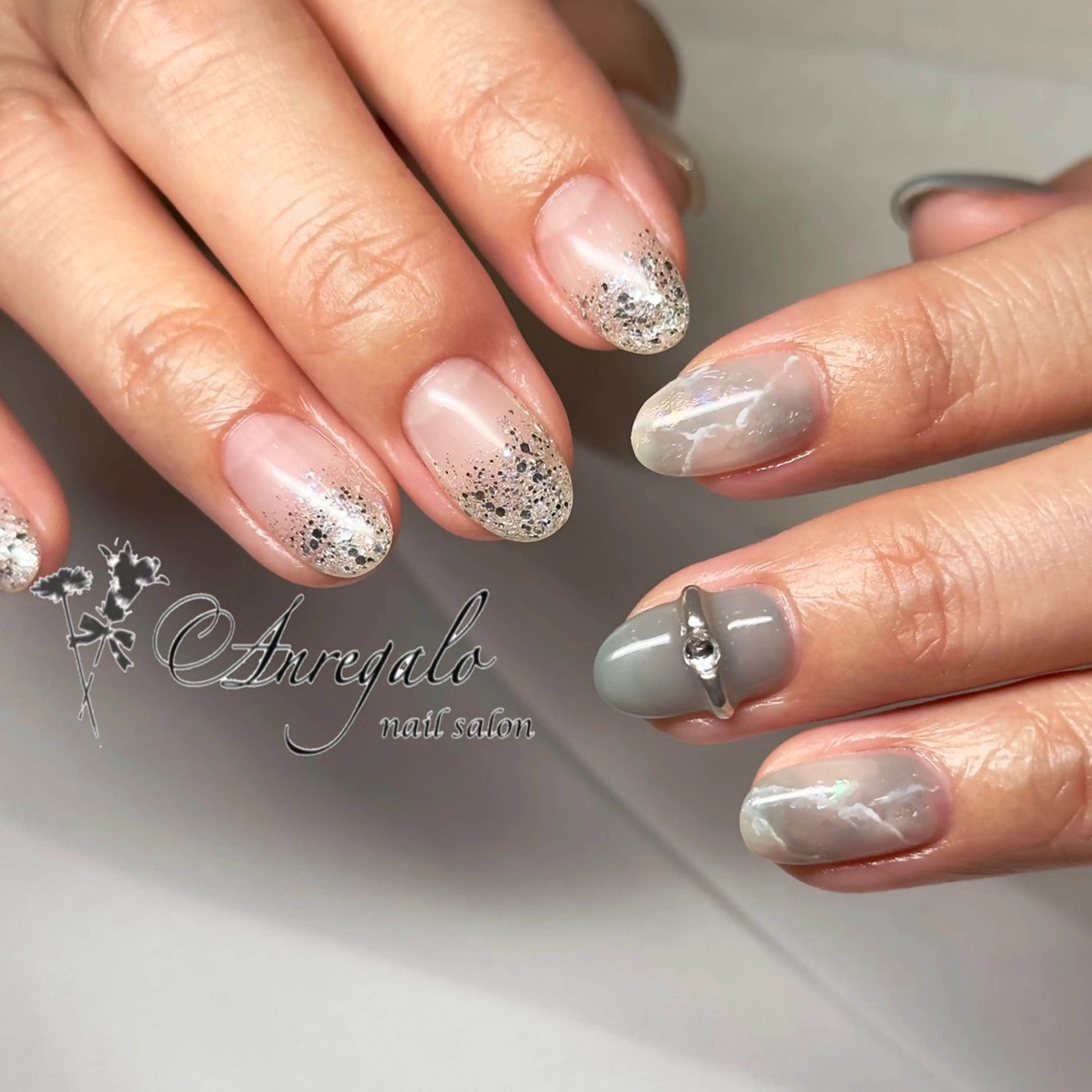 ネイル ジェルネイル ラメ(グリッター) ラメグラデーション オフィスネイル パラジェル nail salon Anregalo《アンレガロ》所属・橋本 麻未のネイルデザイン