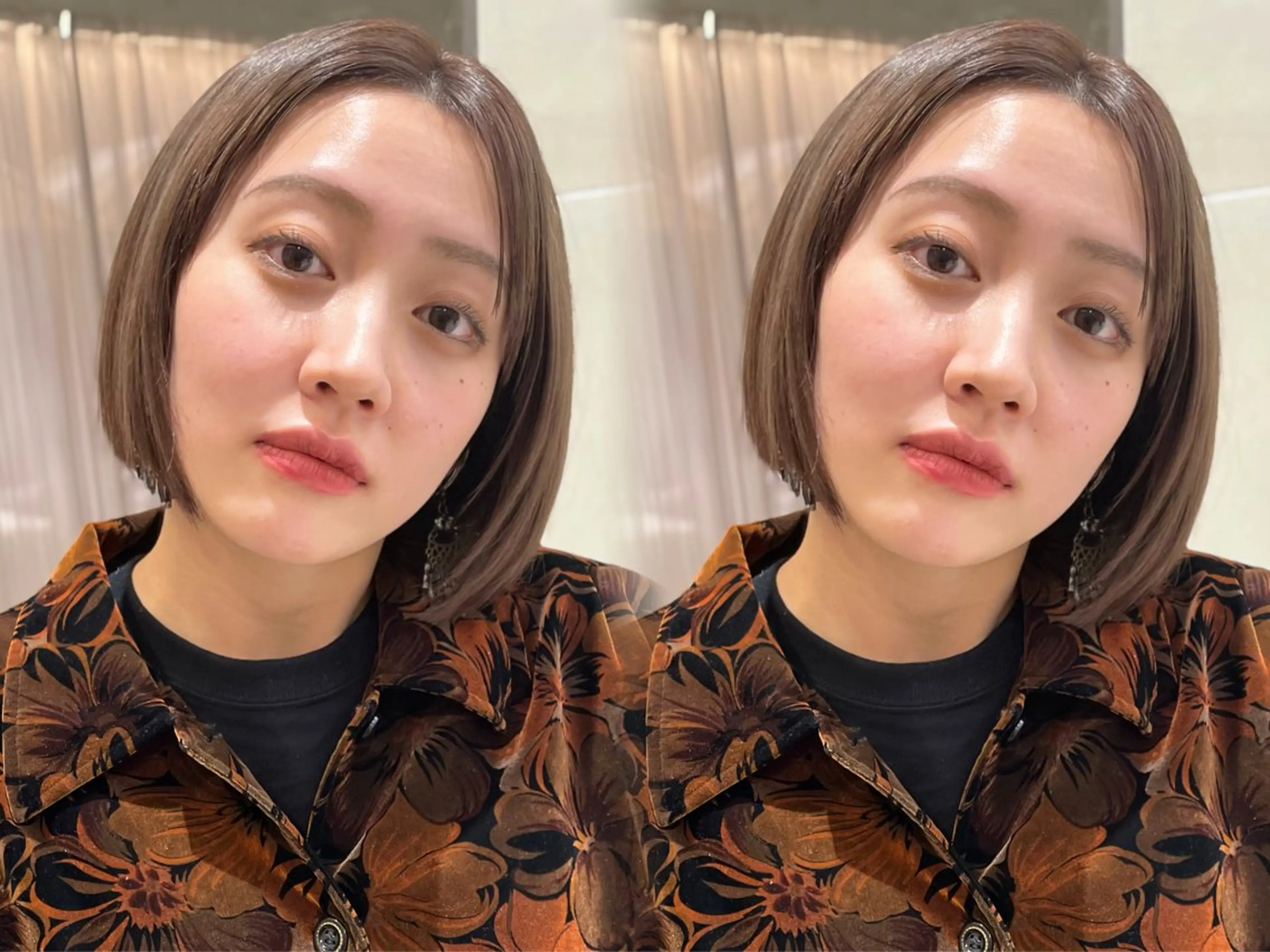 ミディアム 切りっぱなしボブ ボブ カット ヘアカラー トリートメント 丸みショートボブ Narumi✂︎のヘアスタイル