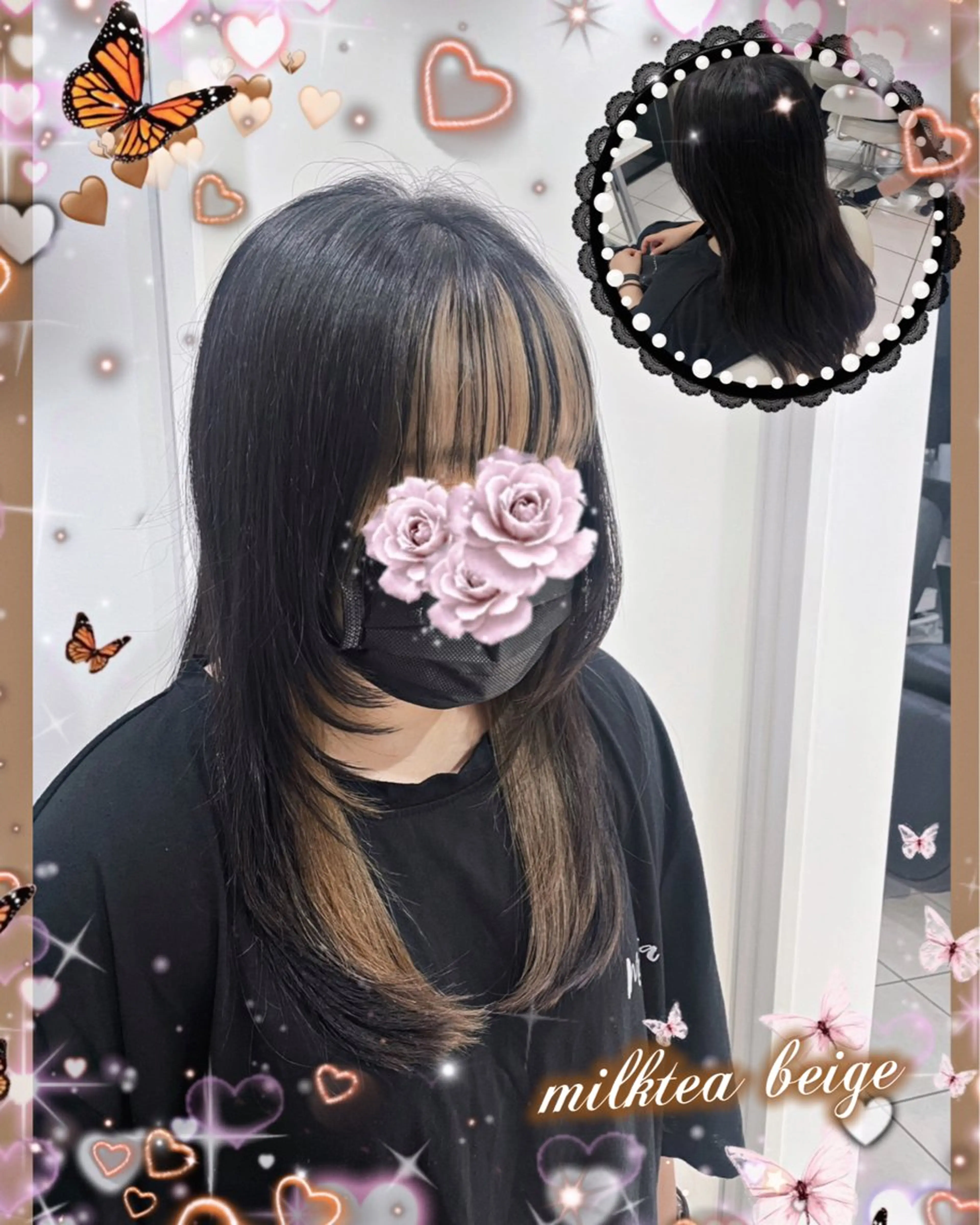 ⏰✂️カット＋全体カラー＋インナー1回ブリーチ＋インナー、裾カラー系🍭＋トリートメント☔️の写真