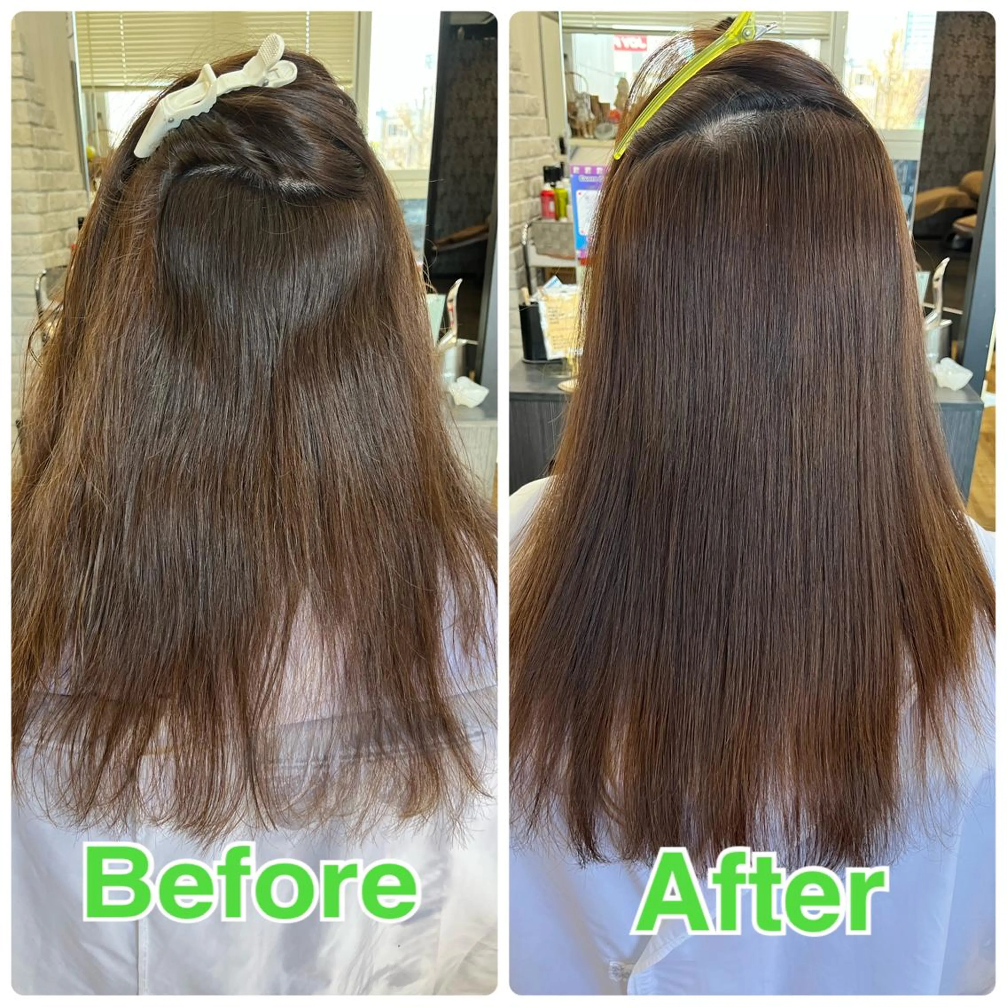 ロング パーマ ハイライト 酸性ストレート ストレートパーマ きむえり/髪質改善 /セット/カラーのヘアスタイル