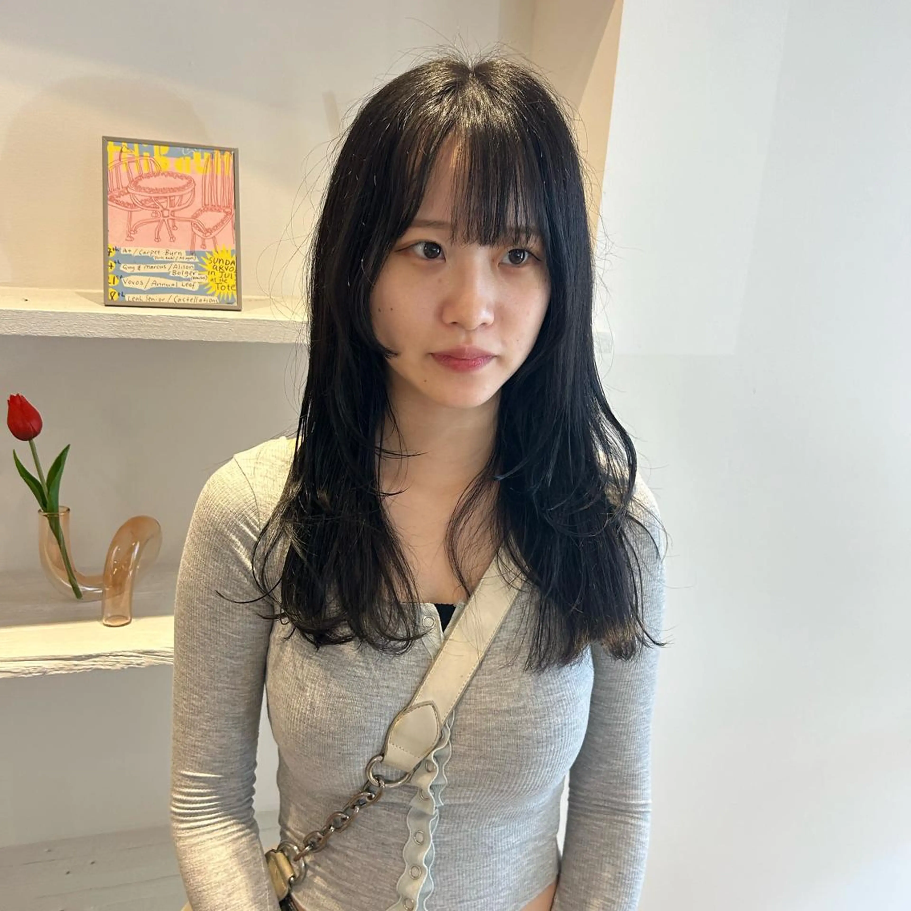 ロング 顔まわりレイヤー 顔周りカット レイヤーカット 築地 なずなのヘアスタイル