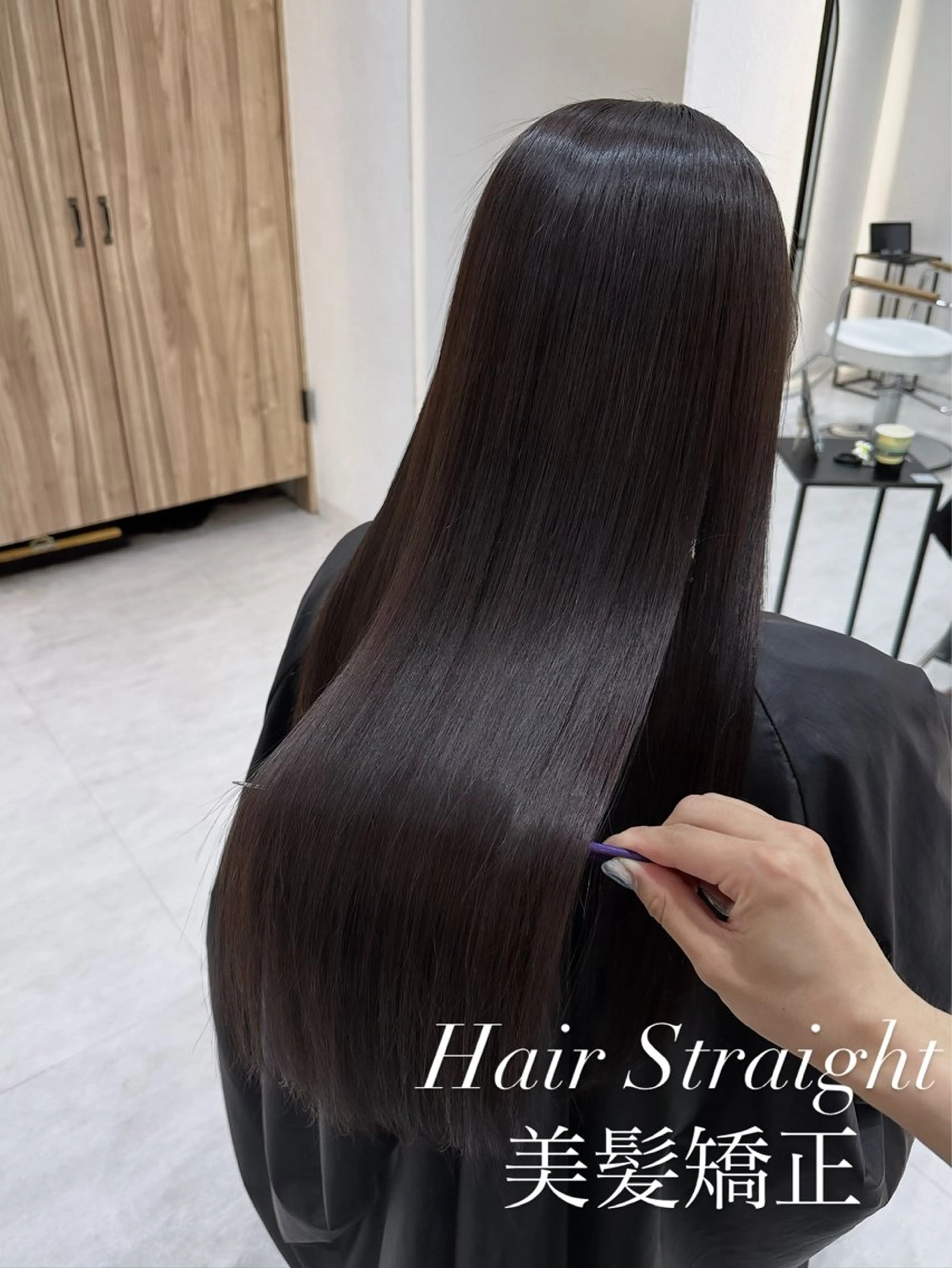 ロング カラー カット 縮毛矯正 赤み消し/オリーブ カーキ/福田れんのヘアスタイル