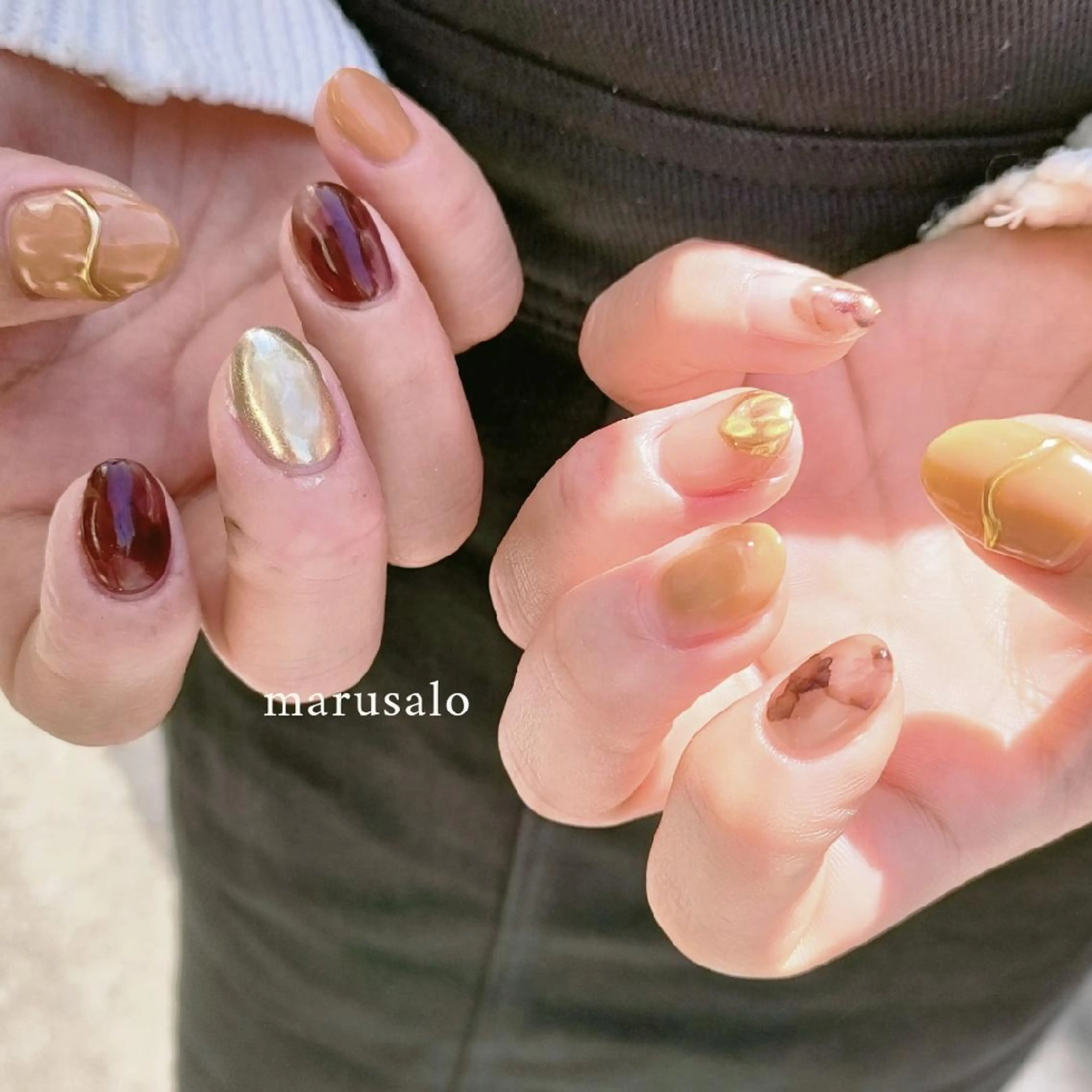 ネイル ミラーネイル ニュアンスネイル 春ネイル ハンドネイル marusalo nailのネイルデザイン