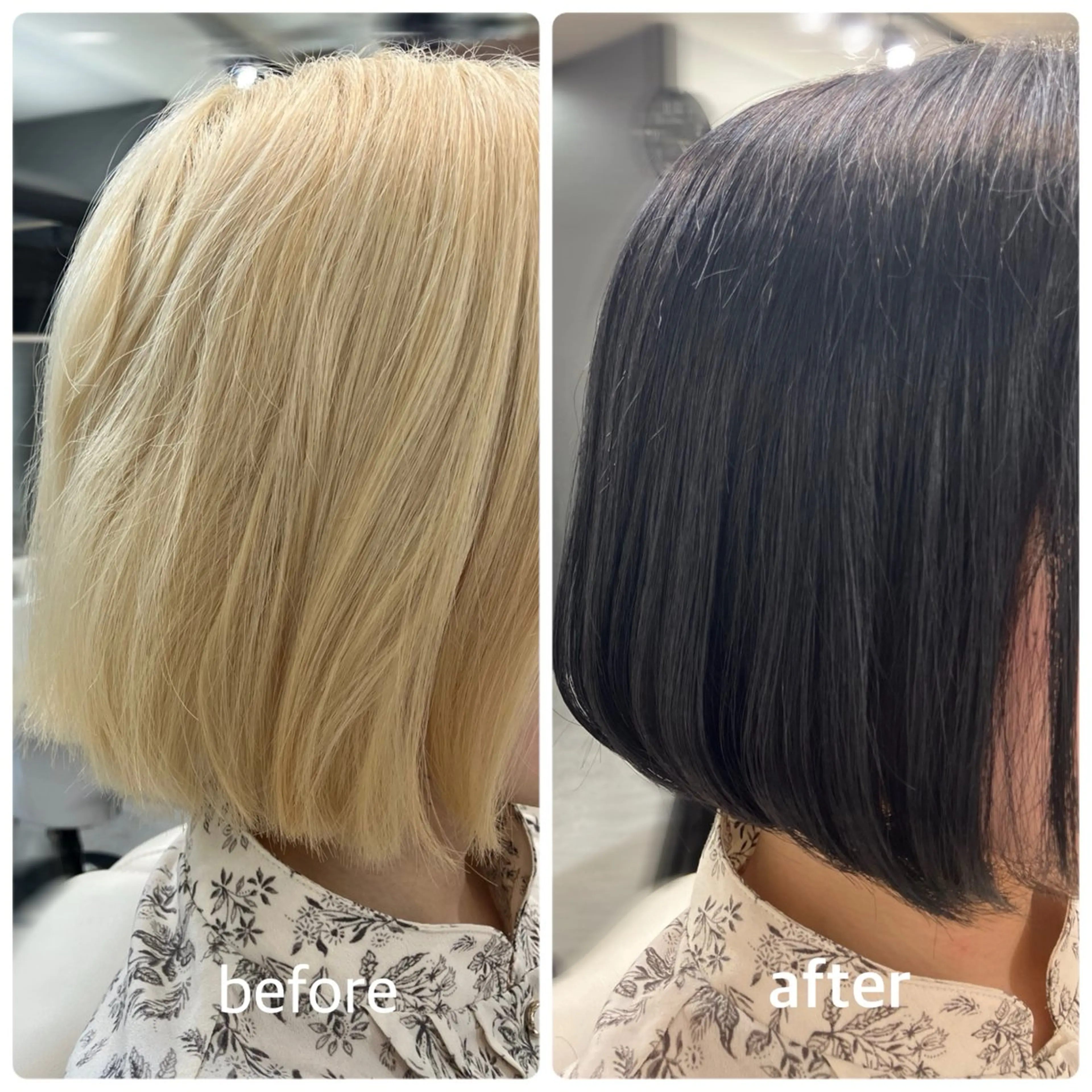 明るい色からのトーンダウン🩶🤍ショート​〜​肩まで🌟アイロン仕上げ練習させていただきます🙌おしゃれ染めです💫の写真