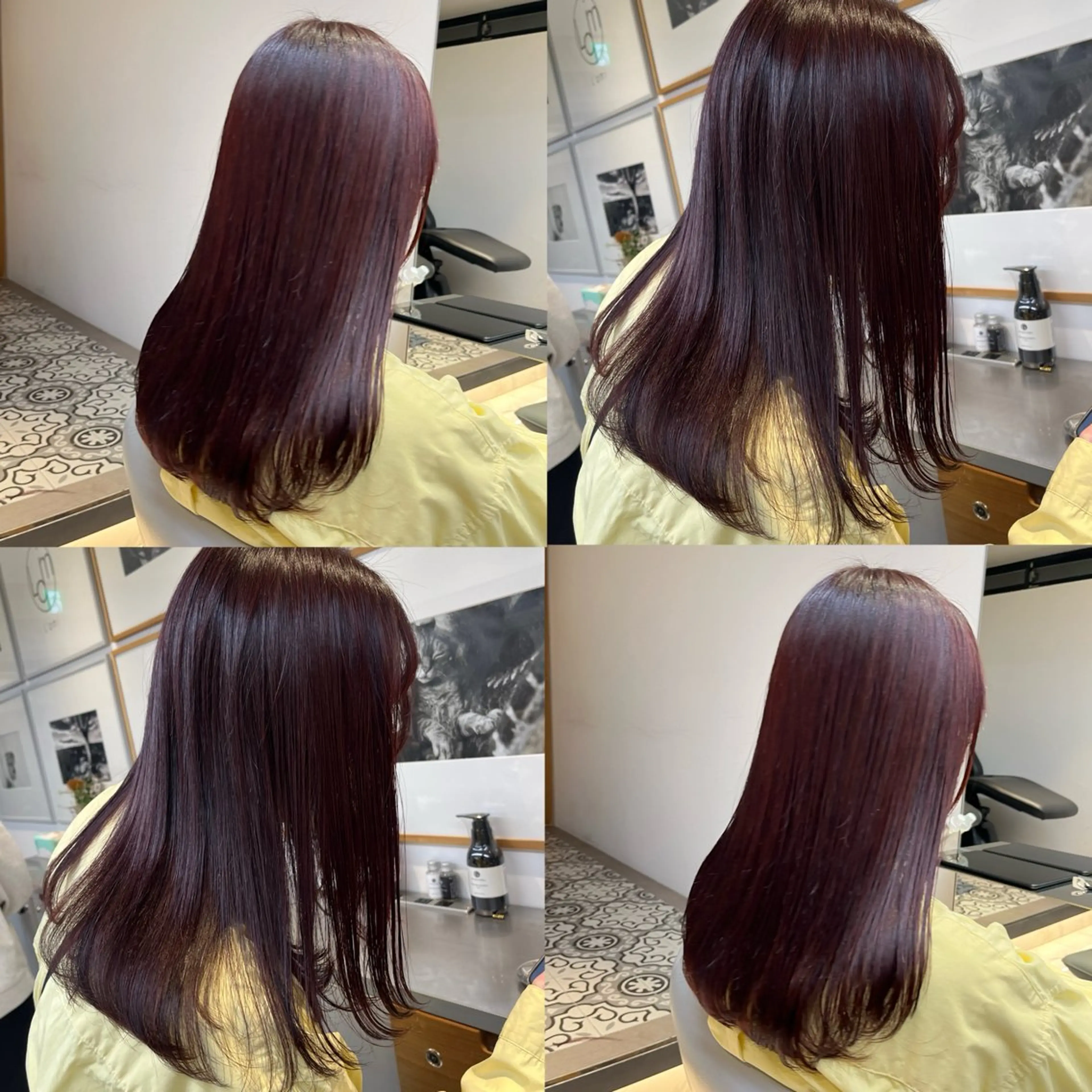 セミロング カラー ボルドーカラー ブラウンカラー カシス ピンクカラー レッドカラー カジュアルを女っぽく 𝗮𝘆𝗮𝗰𝗼のヘアスタイル