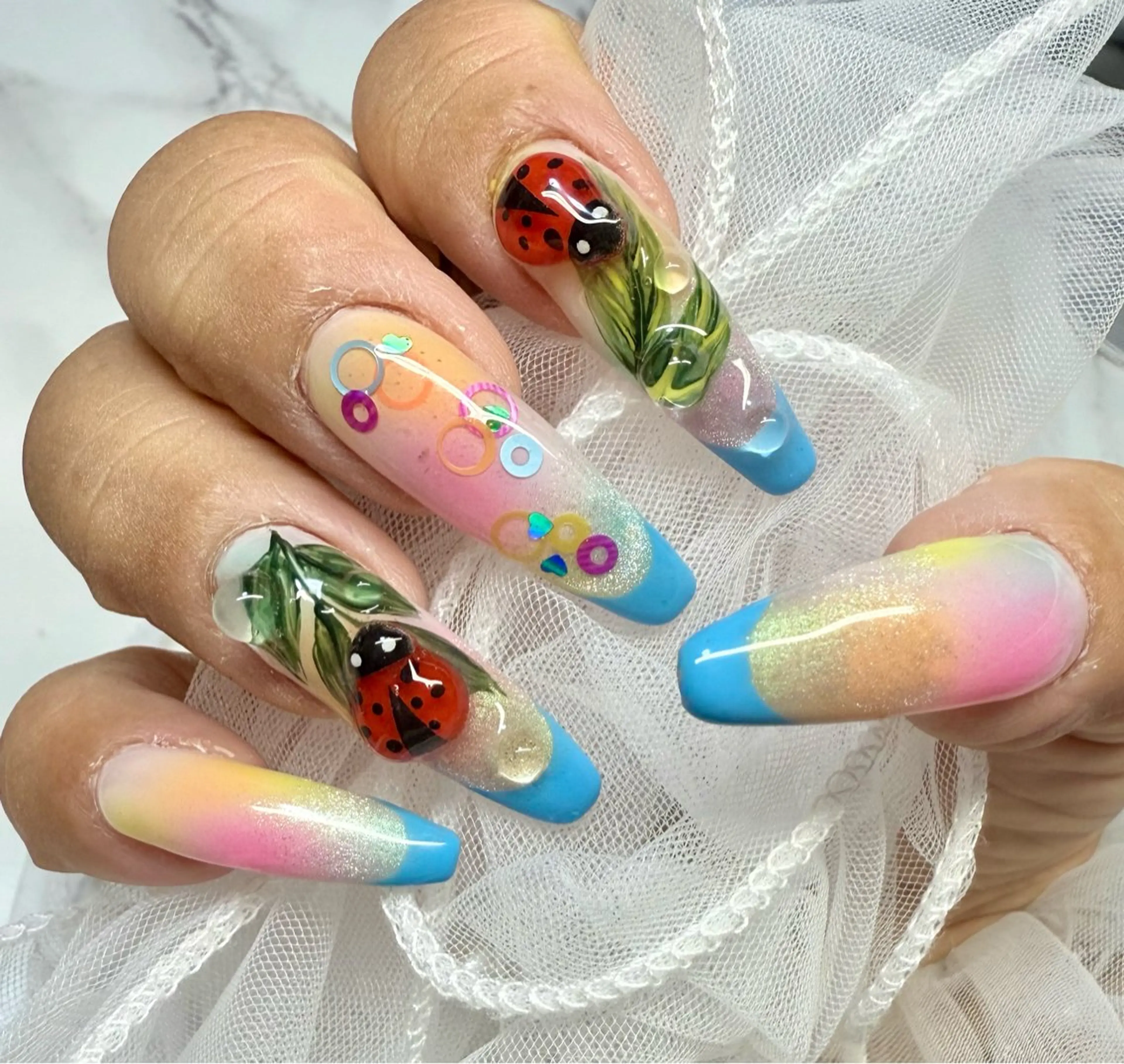 ネイル アートネイル フレンチネイル ガラスフレンチ 氷ネイル・うるうるネイル キラキラネイル M.N_ nailのネイルデザイン